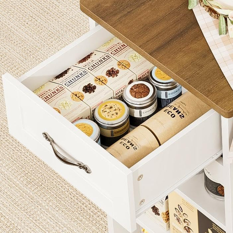 Kitchen Island Cart with Storage, 47'' Kitchen Storage Island on Wheels with 2 Drawers, Rolling Island Table with Adjustable Shelves, Mobile Buffet Sideboard Cabinet for Dining Room, White