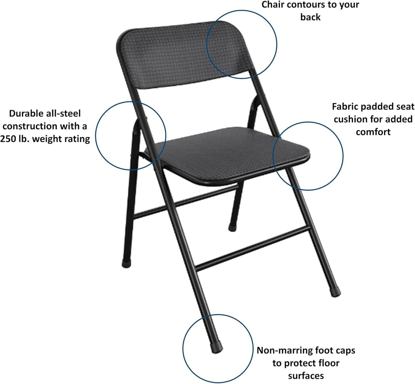 products Premium 5-Piece Table & Chair Dining Set, with 34" Vinyl Top Card Table and 4 Fabric Padded Seat & Back Folding Chairs, Black