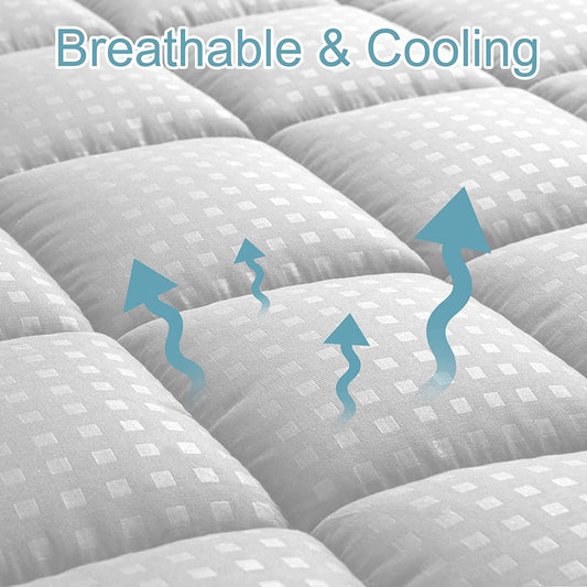 Queen Mattress Pad Quilted Fitted Mattress Protector Cooling Pillow Top Mattress Cover Breathable Fluffy Soft Mattress Topper with 8-21" Deep Pocket