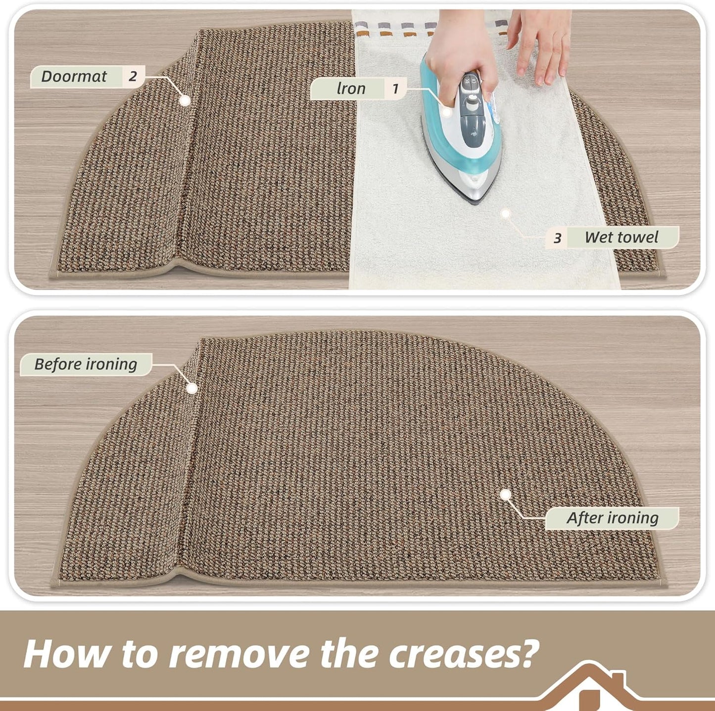 Taupe half circle washable dirt trapper door mat, view 9