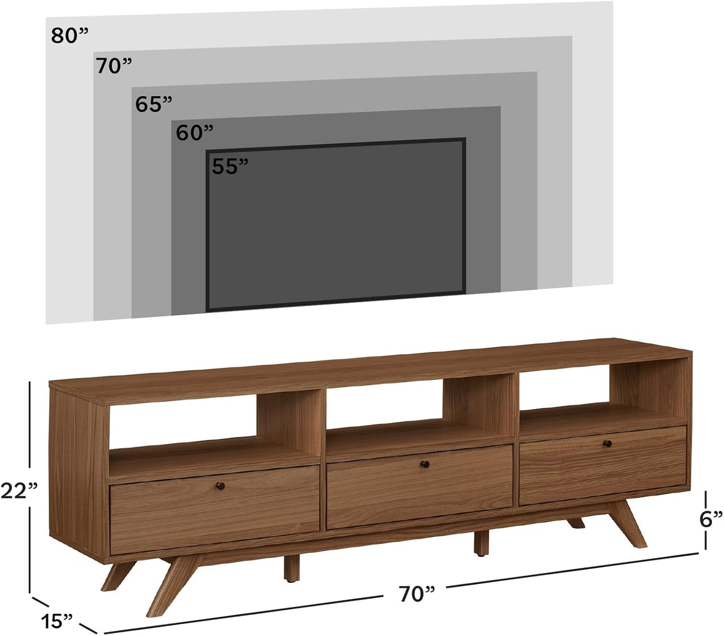 Kimi Mid Century Modern Minimalist Drop-Down Door Stand for Tvs up to 85 Inches, 70 Inch, Mocha