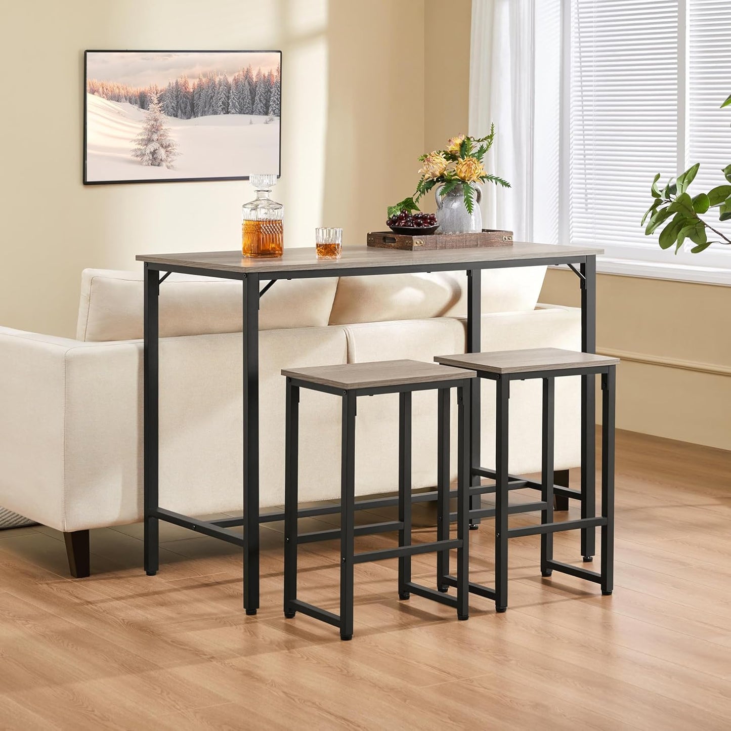 3 Piece Dining Table Set, 47.5" Industrial Pub Table Set, Counter Height Kitchen Table with Bar Stools Set of 2, for Small Space, Apartment