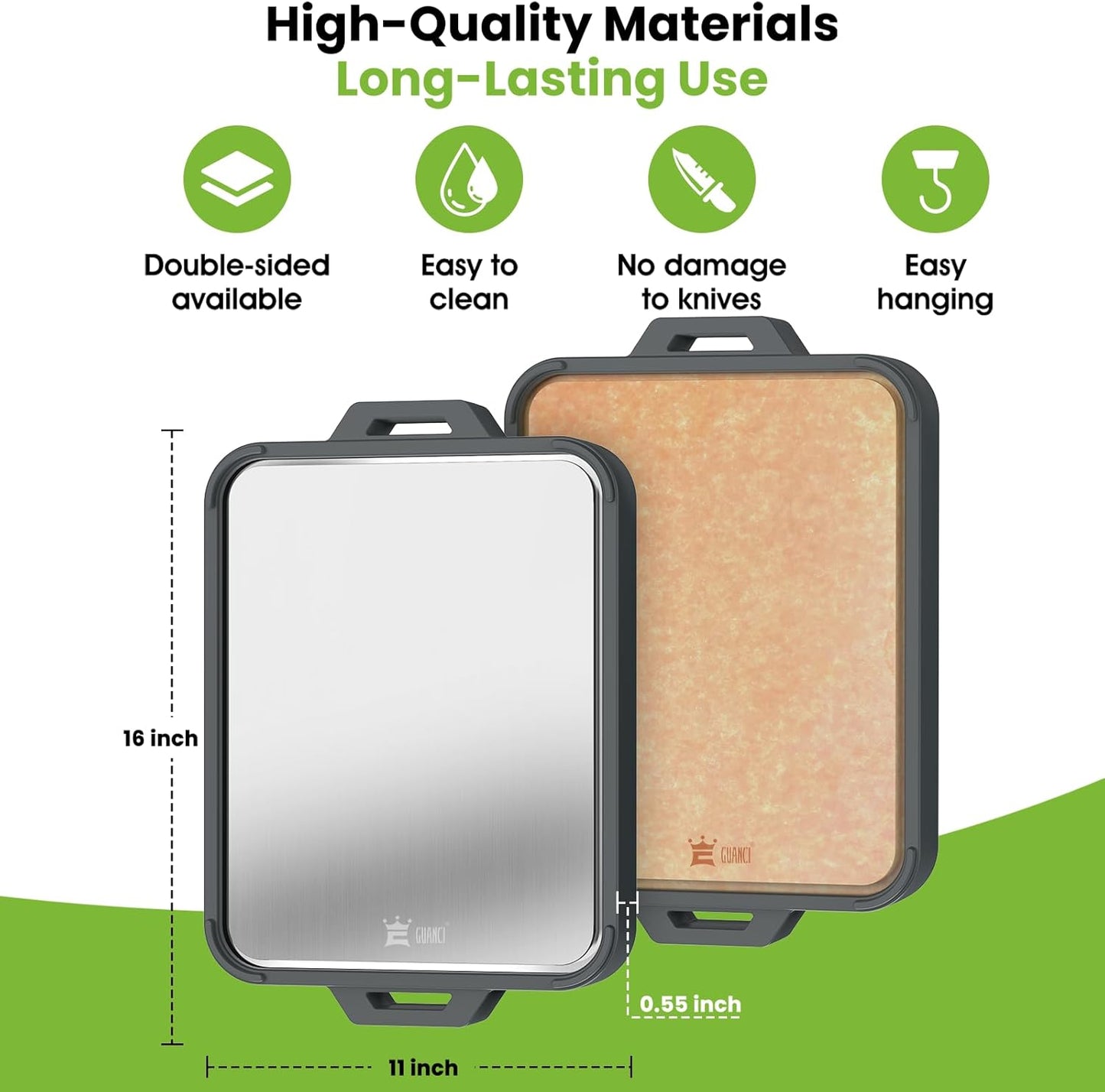 Titanium Cutting Board for Kitchen, Double Sided Pure Titanium and Wood Fiber Cutting Board with Juice Groove, Food Grade Material, for Chopping Meat/Vegetables/Fruit Dishwasher Safe 16"×11"