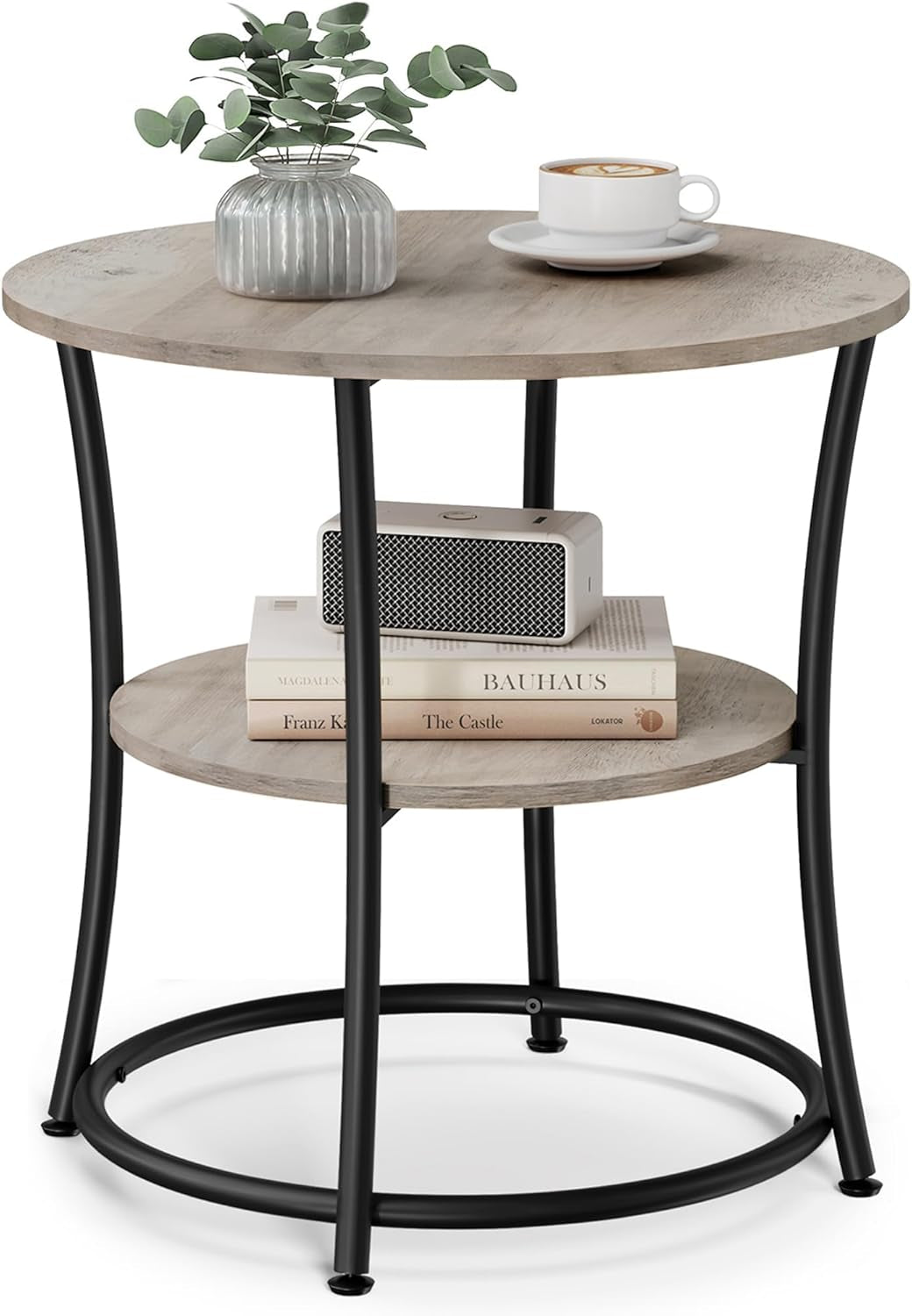 Side Table, 2-Tier round End Table, Nightstand with Steel Frame for Small Spaces, Living Room, Bedroom, Misty Gray and Ink Black