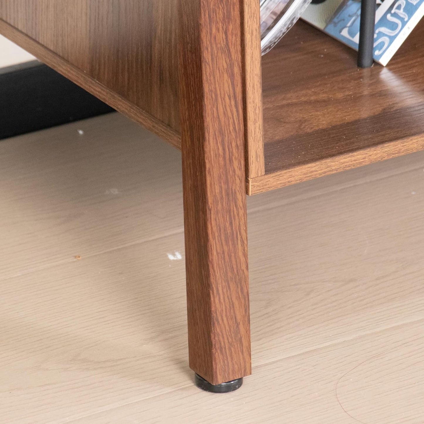 Large Record Player Stand,Mid Century Turntable Stand Table with Open Storage Holds up to 300 Albums,Vinyl Record Storage Display Shelf for Living Room Bedroom (Walnut)