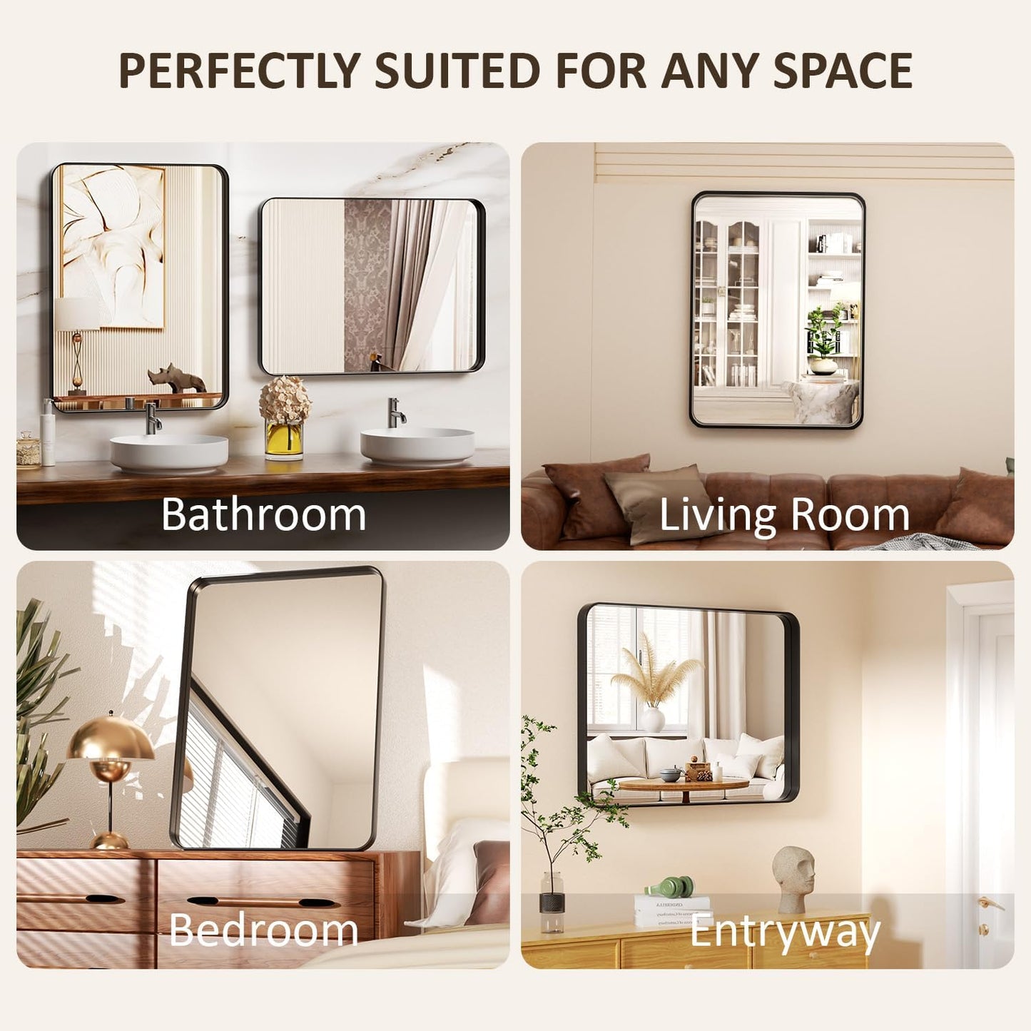 24×32 Silver Bathroom Mirror for over Sink - Rectangular Bathroom Mirrors with Tempered Glass & Aluminum Frame, for Restroom Vanity, Entryway, Bedroom, Horizontal/Vertical, Rounded Corners