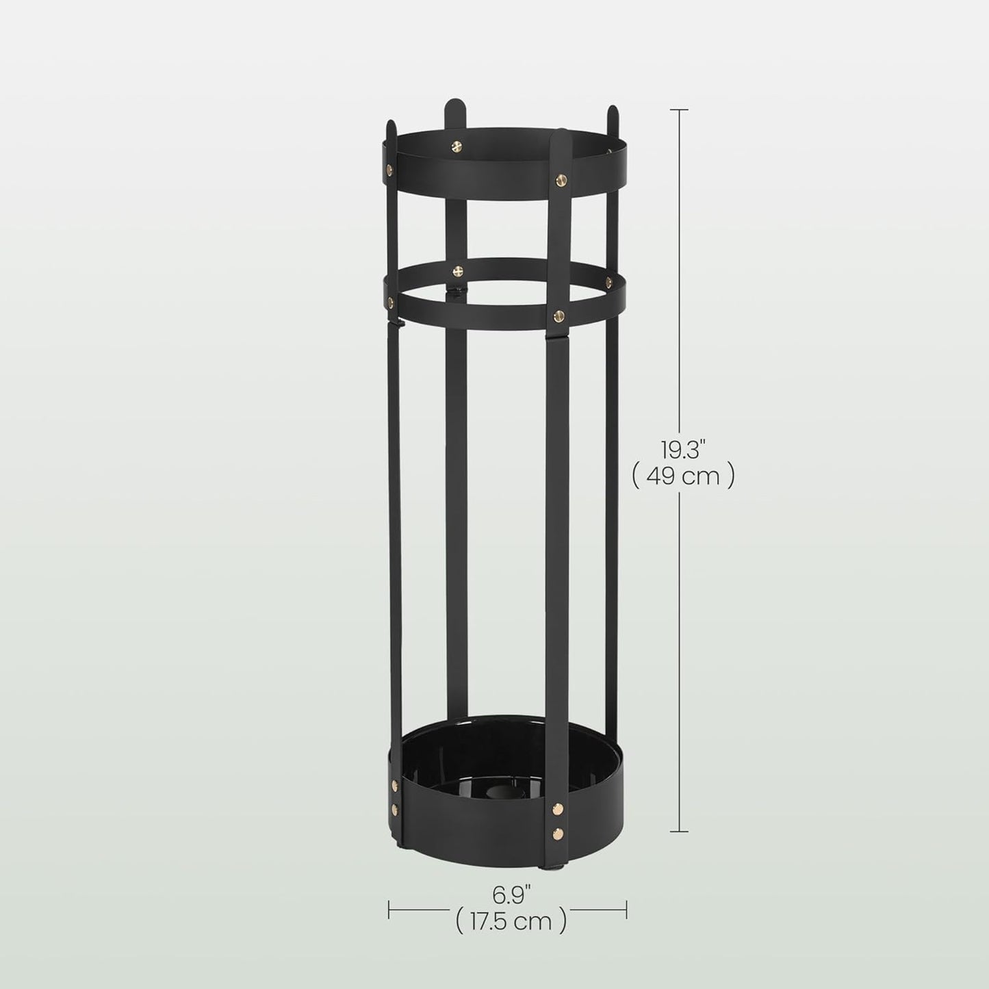 Umbrella Stand, Steel round Umbrella Holder Rack, 6.9 X 6.9 X 19.3 Inches, with Detachable Drip Tray, for Entryway, Office, Stable, Assembly Required, Matte Black ULUC029B01