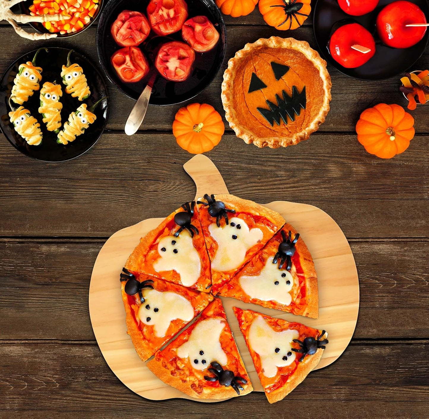 Halloween Pumpkin Shaped Wood Decorations Board Gothic Charcuterie Wooden Boards Serving Platter Tray for Thanksgiving Holiday Home Kitchen Party Decor