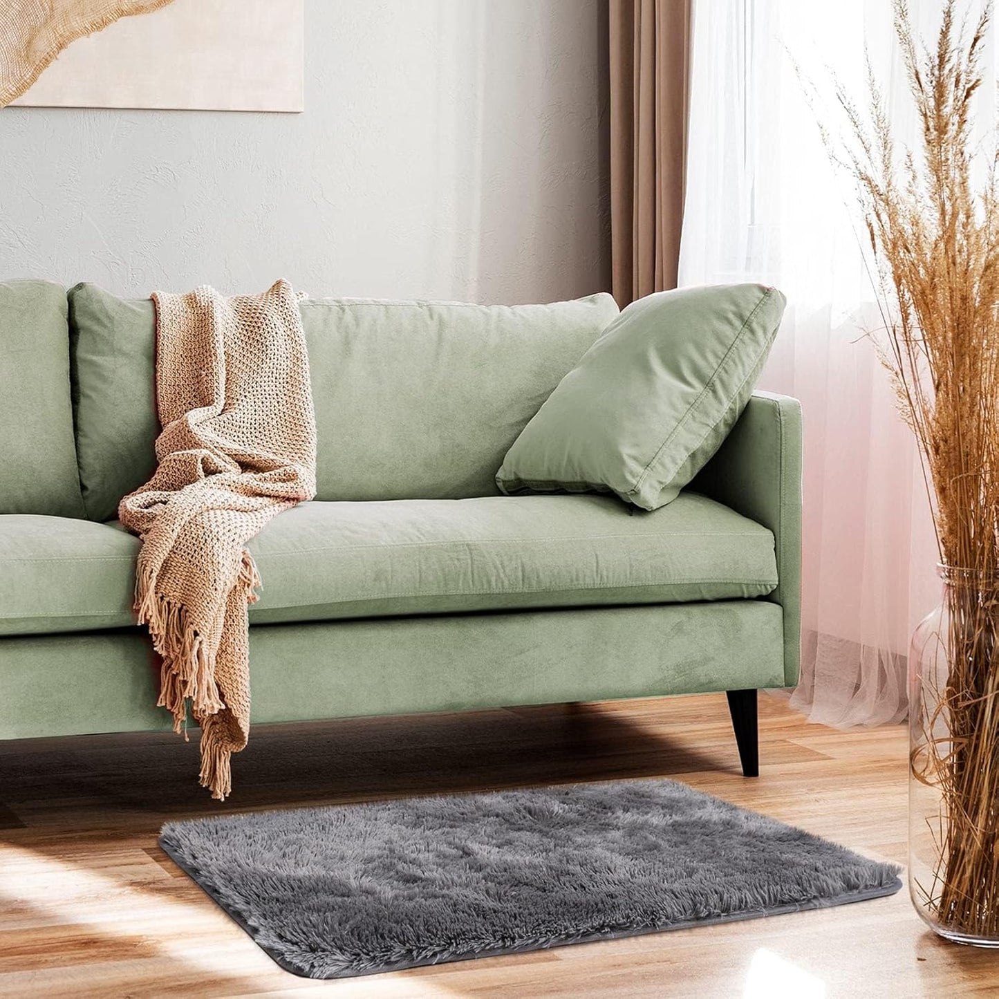 Small Rug Upgrade Non Slip Throw Bedside Area Rugs, Fluffy Soft Grey Mini Bedroom Carpet, Affordable Door Entryway Indoor inside Front Entrance Dog 2X3 Mat, Home Decor Aesthetic, Nursery