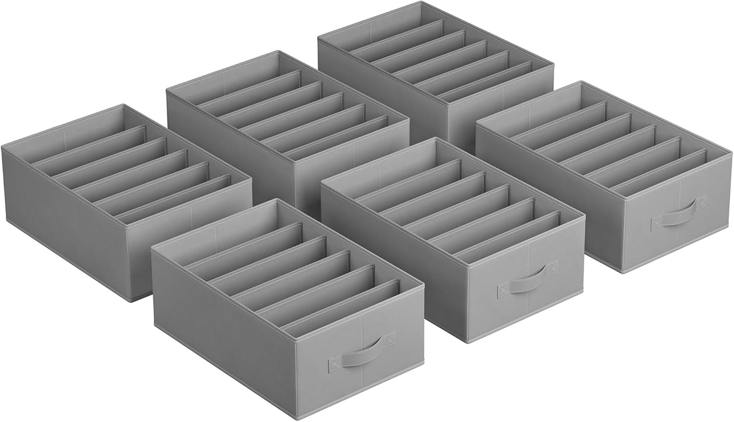 Set of 2 Large Size Wardrobe Clothes Organizers, 6-Compartment Foldable Drawer Organizers with Handles, 16.5 X 11.8 X 6.7 Inches, for Pants, Sweaters, Jeans, Dove Gray URUS009G02