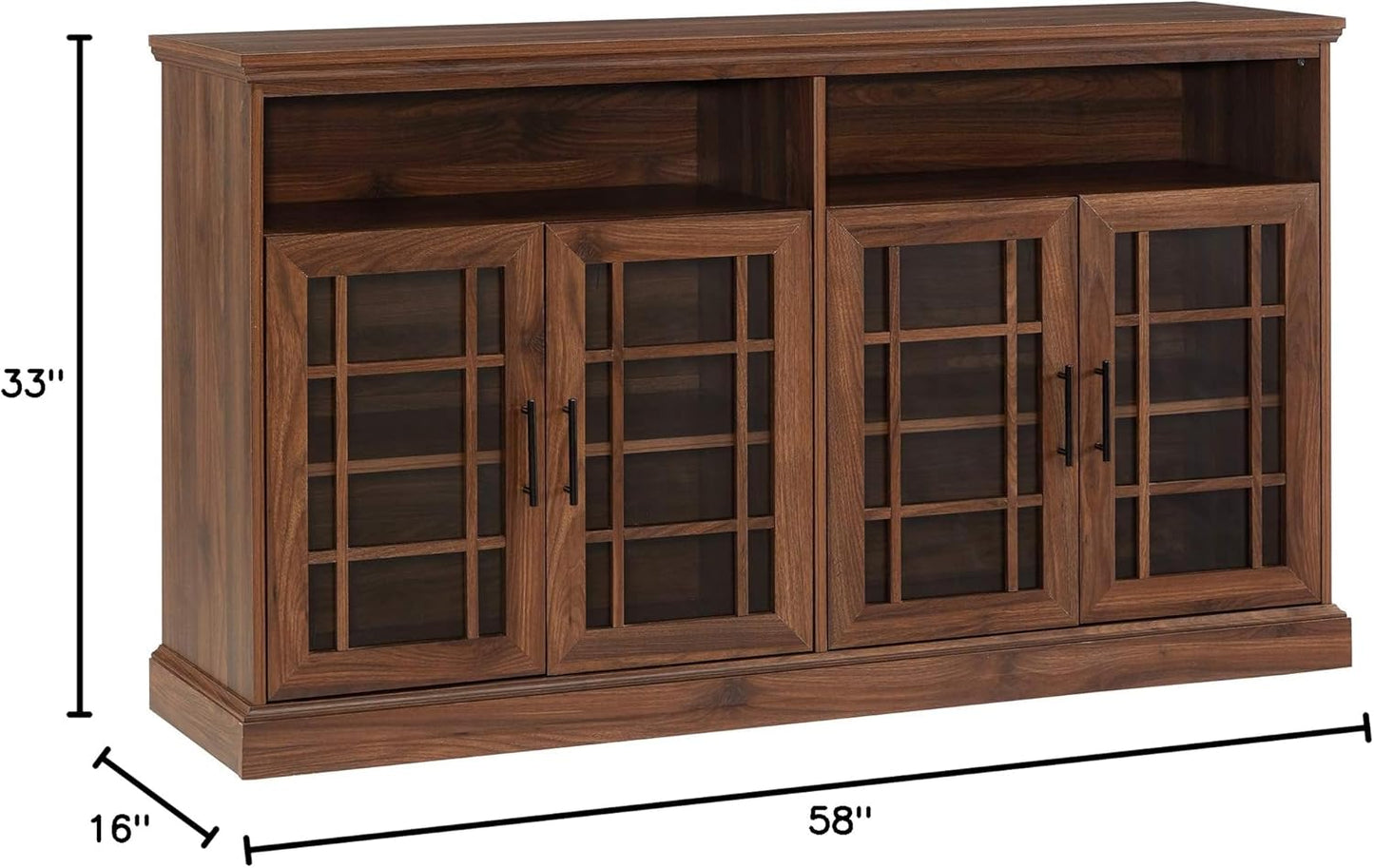 Classic Glass Door Universal TV Stand for Tv'S up to 64" Flat Screen Living Room Storage Cabinet Doors and Shelves Entertainment Center, 16"D X 58"W X 33"H, Dark Walnut