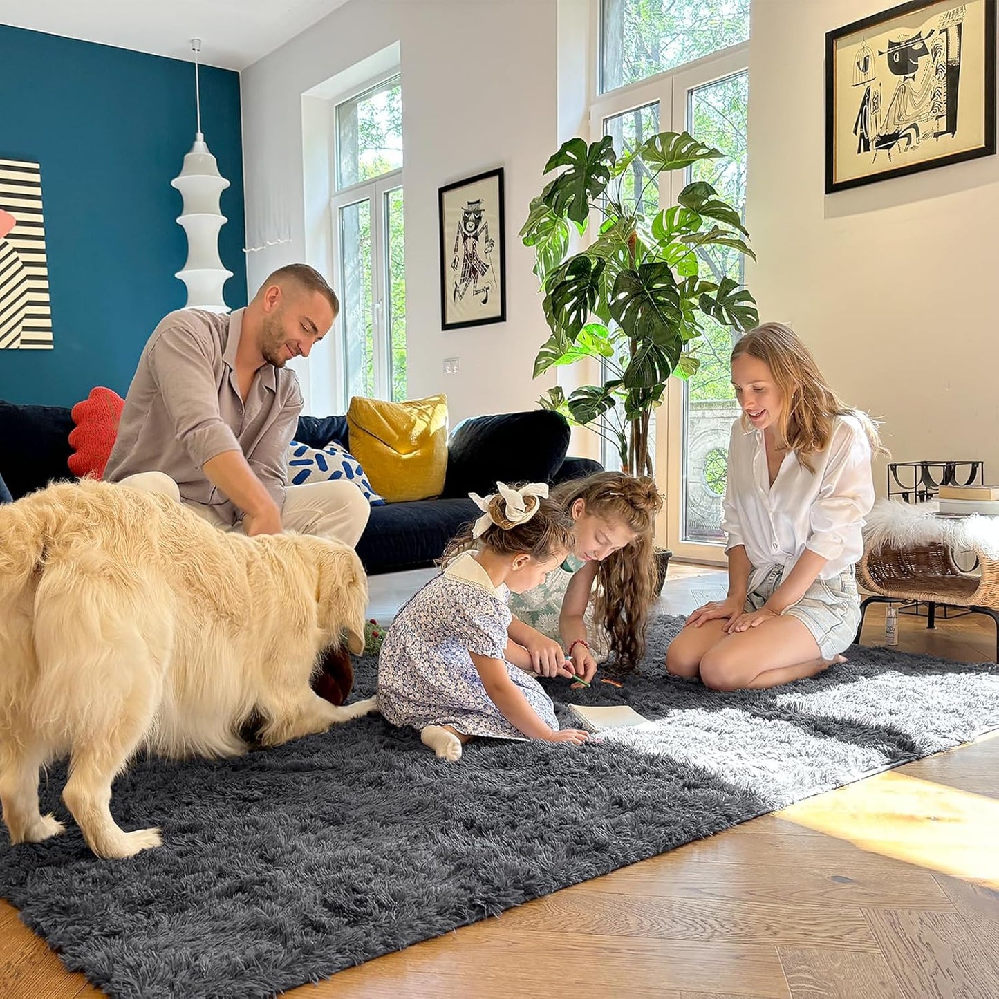 Area Rugs for Living Room Bedroom, Machine Washable 4X5.9 Ft Soft Fluffy Shaggy Bedside Rug, Indoor Floor Carpet for Kids Girls and Boys, Dorms, Nursery Rooms, Home Decor Aesthetic, Grey