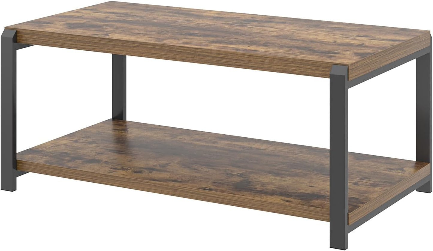 Modern Coffee Table, Industrial Wood and Metal Center Table, Cocktail Tea Tables for Living Room, Rustic Brown