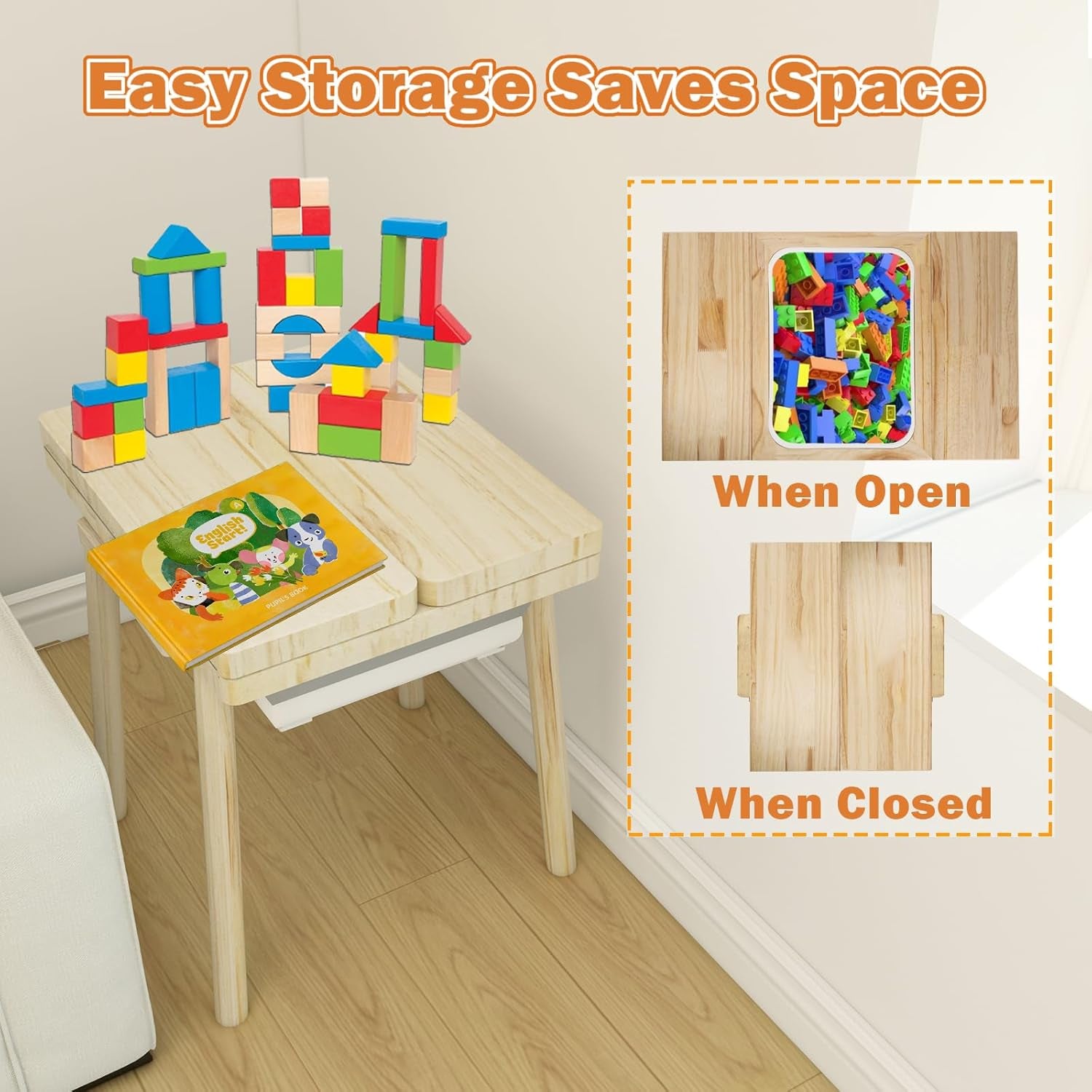 Wooden Sensory Table for Toddlers 1-3, with a Flip-Adjustable Desktop, Kids Table with Storage Bins, a Festive Gift Suitable for Both Boys and Girls