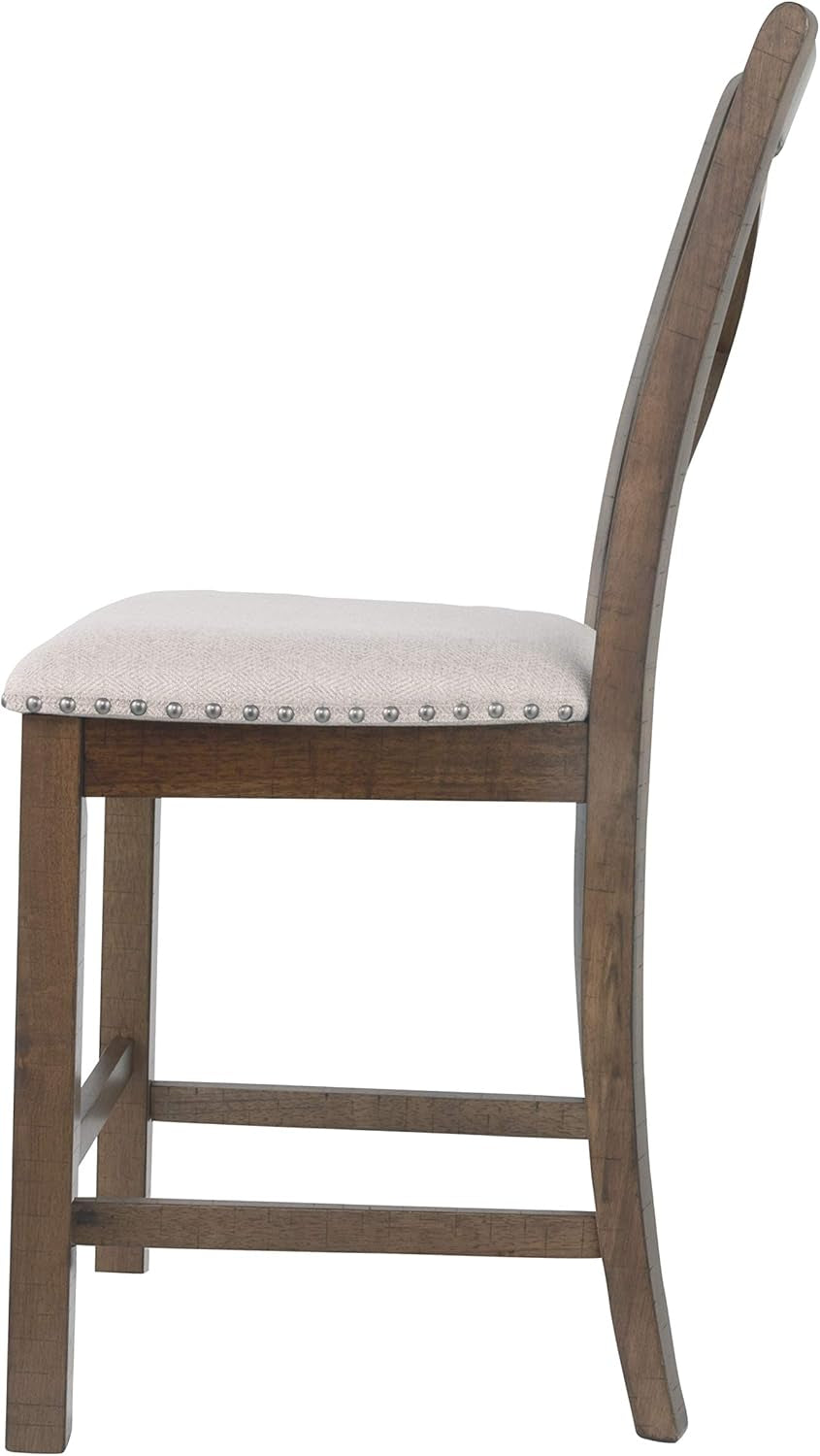 Moriville Rustic Farmhouse 24.5" Upholstered Barstool, 2 Count, Beige & Brown