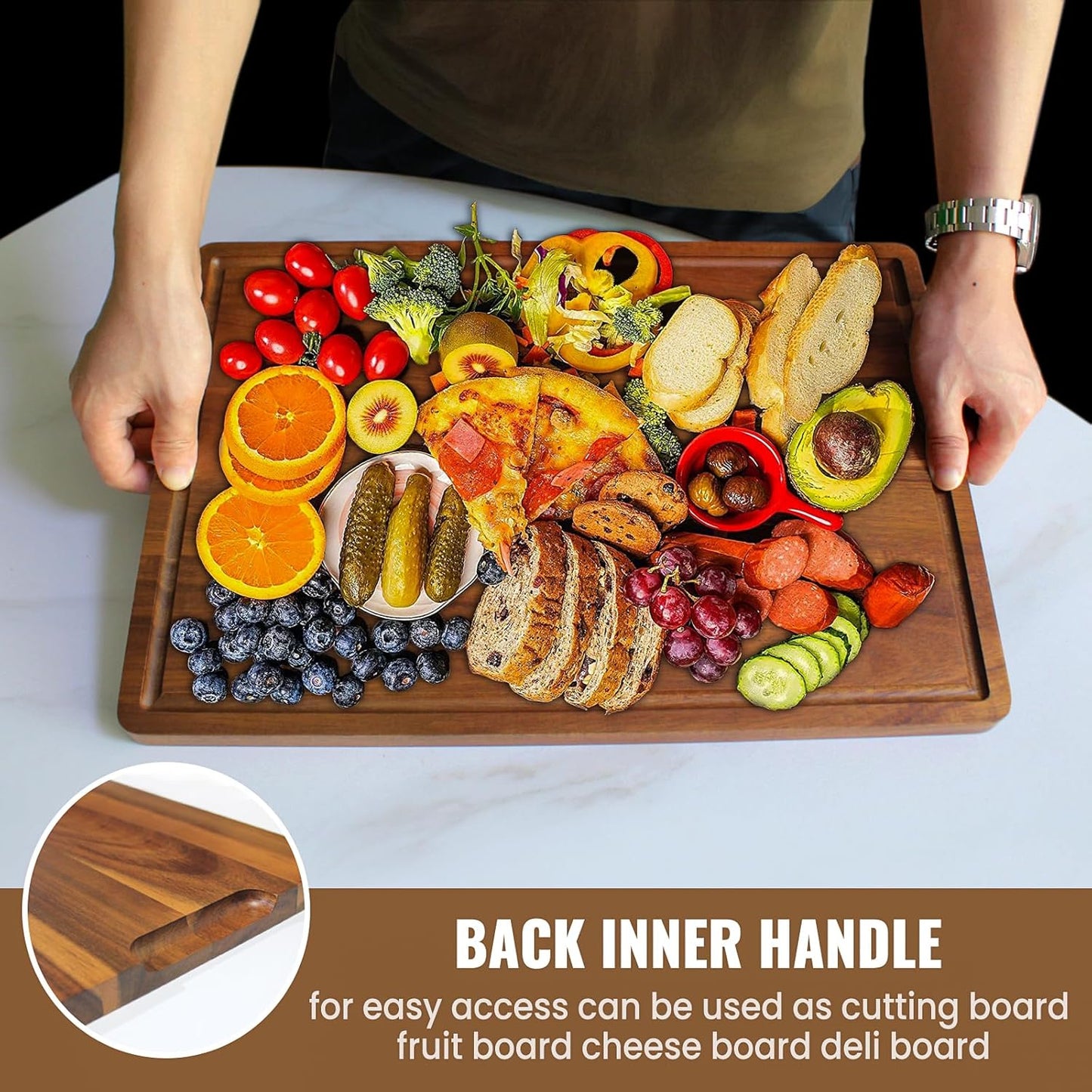Acacia Wood Cutting Boards Set of 3 for Kitchen, Large Wooden Cutting Board with Juice Groove, Charcuterie Board, Chopping Board for Meat, Cheese, Fruits(17X12, 12X10, 12X7 Inch)