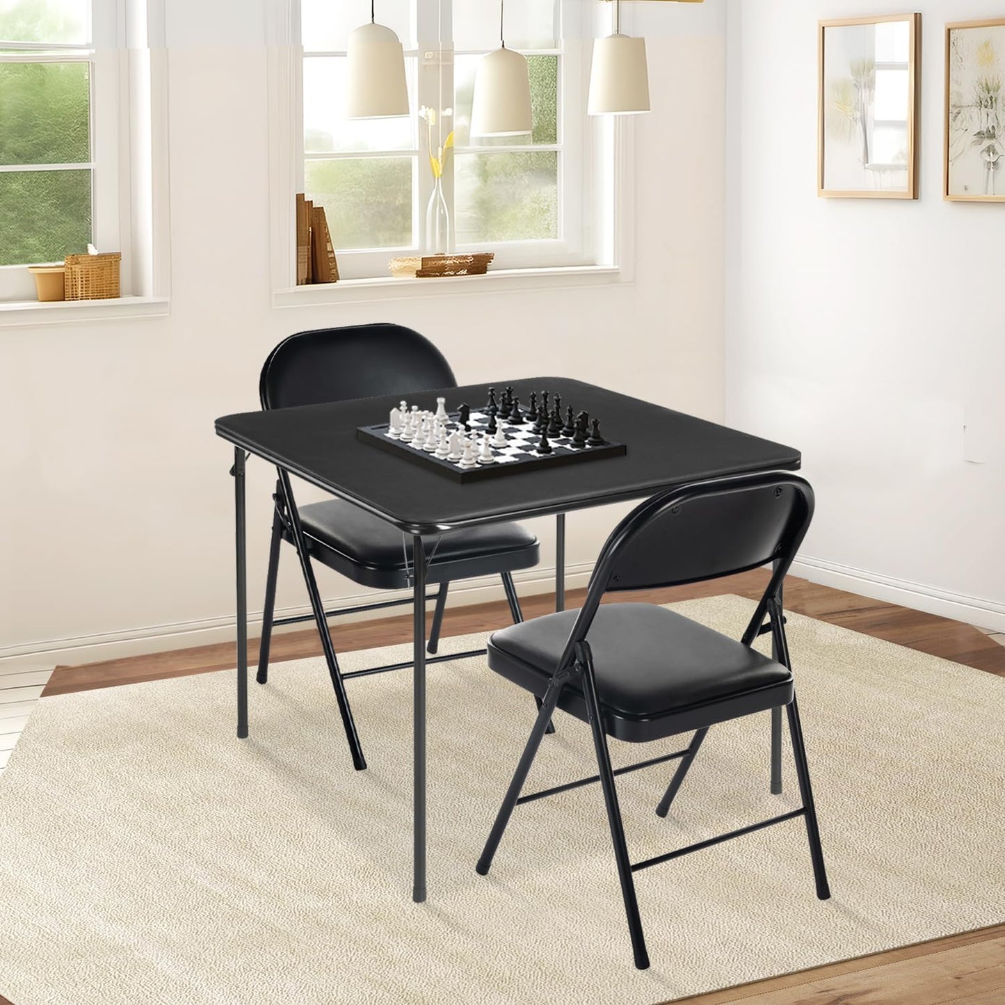 Square Folding Table, 33.9 Inch Card Table, Multi-Functional Foldable Portable for Indoor Outdoor Dining Panic Patio Balcony Backyard Poolside, PVC Tabletop, Metal Frame, Black
