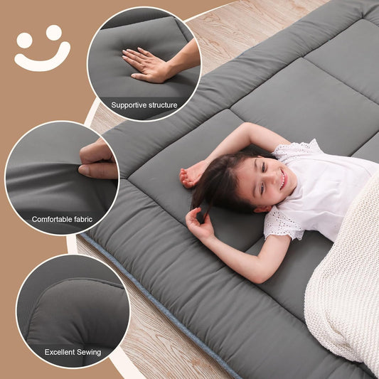 Japanese Floor Mattress Futon Mattress 3" Grey Tatami Mat Shredded Memory Foam Filled Sleeping Pad, Foldable & Portable Roll up Lounger Camping Bed for Kids and Adult,Full Size 54"X 80"