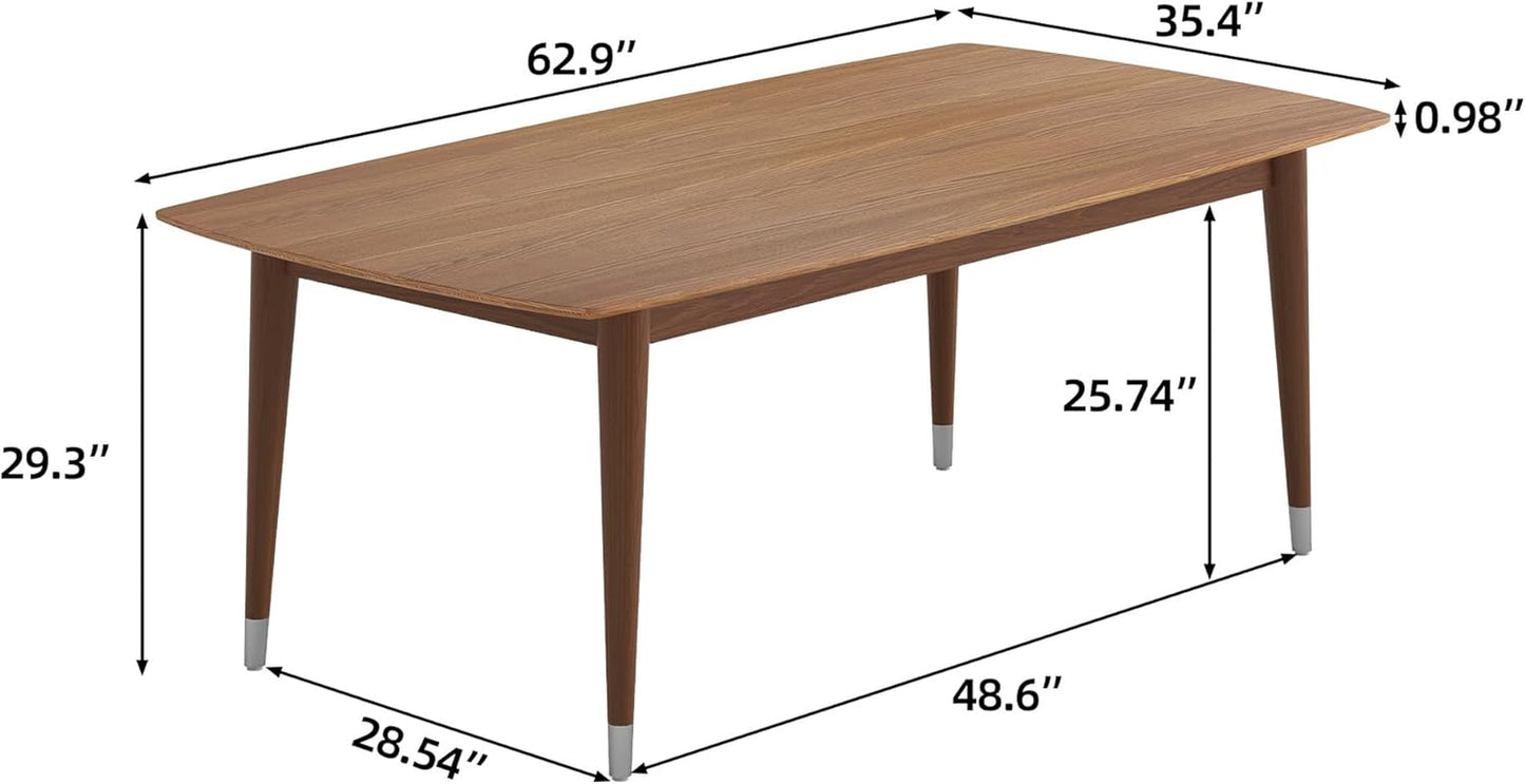 Mid-Century Modern 62.9" Dining Table, Multi-Purpose for Kitchen Meals, Home Office Work, Living Room Breakfast Nook & Patio Gatherings, Elegant Dinner Table for Dining Room Use, Walnut