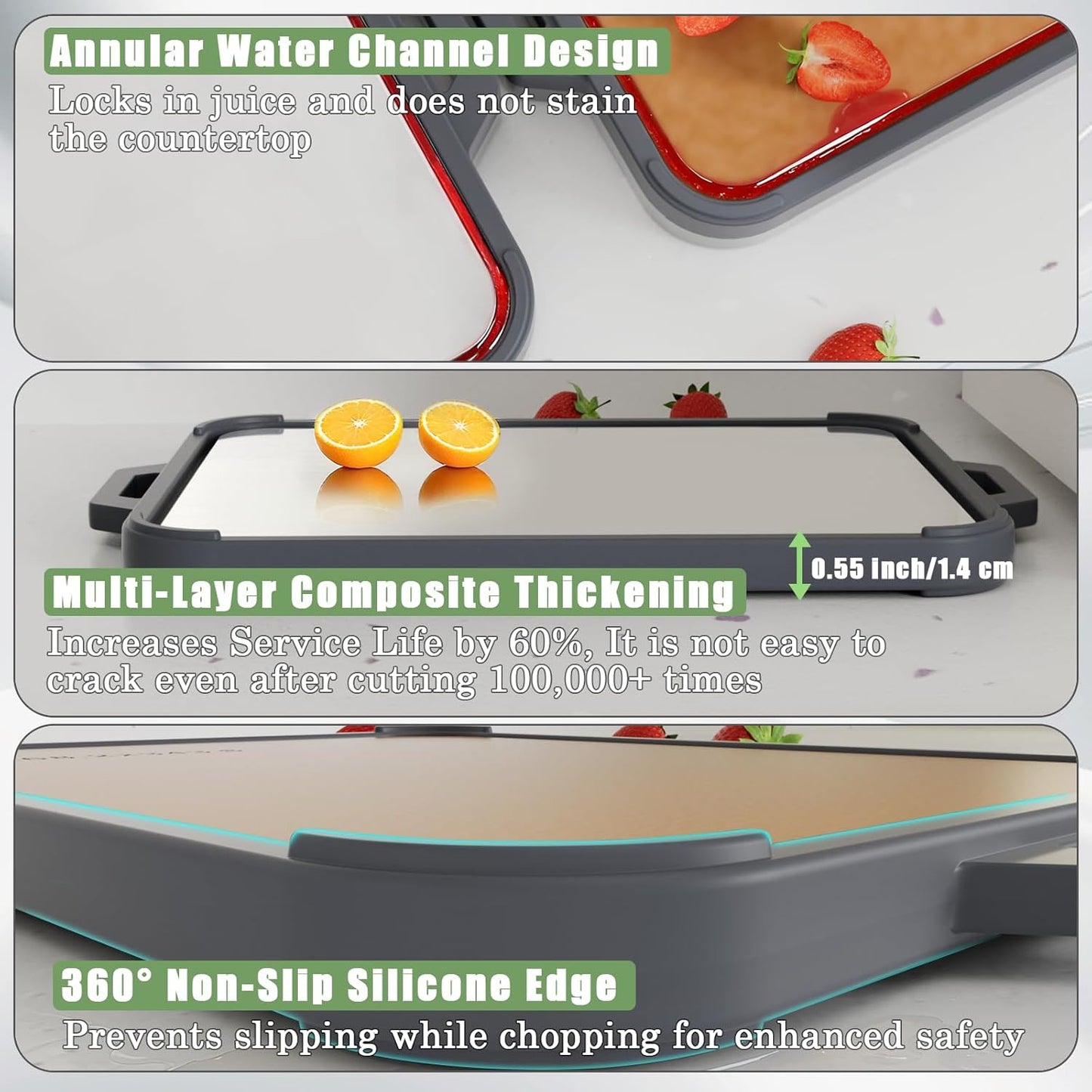Titanium Cutting Board for Kitchen, Double Sided Pure Titanium and Wood Fiber Cutting Board with Juice Groove, Food Grade Material, for Chopping Meat/Vegetables/Fruit Dishwasher Safe 16"×11"