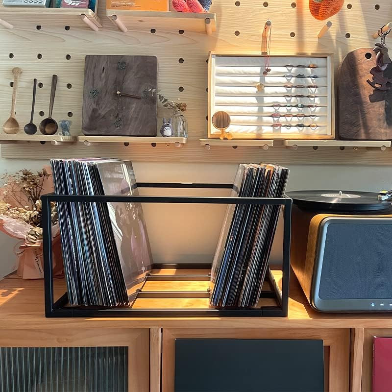Vinyl Record Storage Holder on Wheels - with Dust Cover - Holds up to 100 LP - Album Holder Display Stand - Vinyl Record LP Storage Organizer - Sturdy Metal Structure(Smooth Black)…