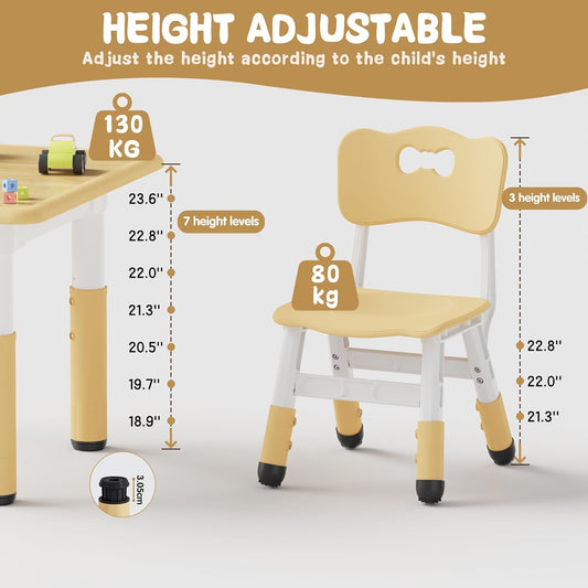 Kids Table and 2 Chairs Set, Height Adjustable Toddler Desk and Chair Set, Graffiti Desktop, Classroom/Daycare/Home, Children Multi-Activity Table for Ages 2-8
