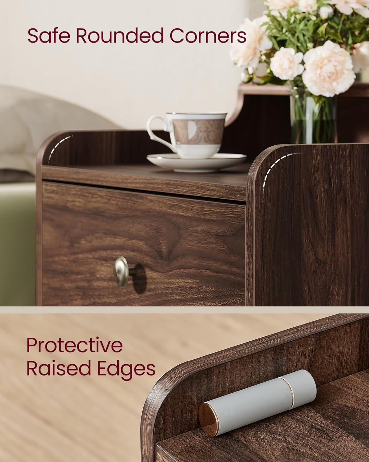 MAXE Collection - Set of 2 Nightstands with Charging Station, Bedside Table, Side End Table with 2 Drawers, Open Shelf, 2 AC Outlets, 2 USB Ports, Transitional, Bedroom, Oak Beige ULET926Y01