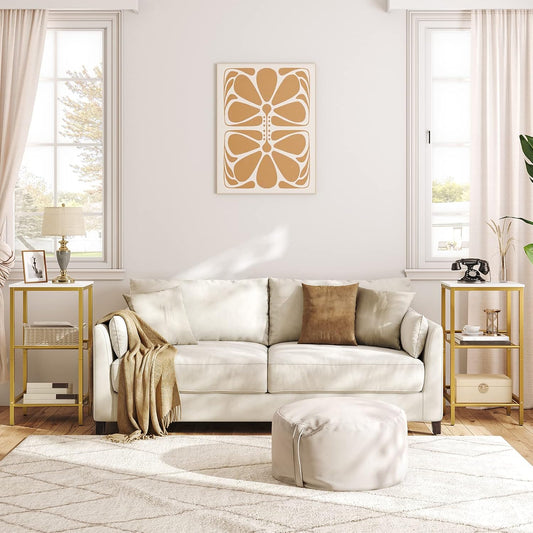 Side Table, 3-Tier Tall End Telephone Table with Adjustable Mesh Shelves, Small Entryway Stand for Living Room Bedroom Hallway or Office, White and Gold DW01DH01G1