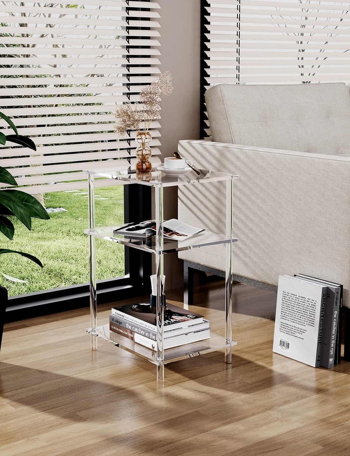 Acrylic Side Table Clear 3-Tier End Table for Living Room, Office, Hallway, Bedroom Small Bedside Table