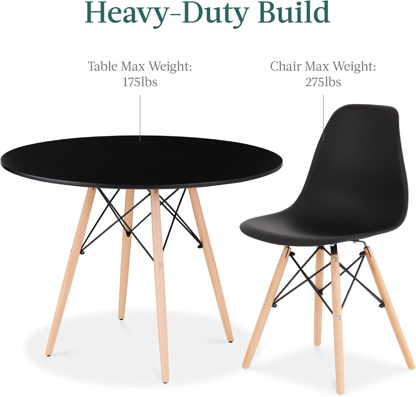 5-Piece Dining Set, Compact Mid-Century Modern Table & Chair Set for Home, Apartment W/ 4 Chairs, Plastic Seats, Wooden Legs, Metal Frame - Black/Oak