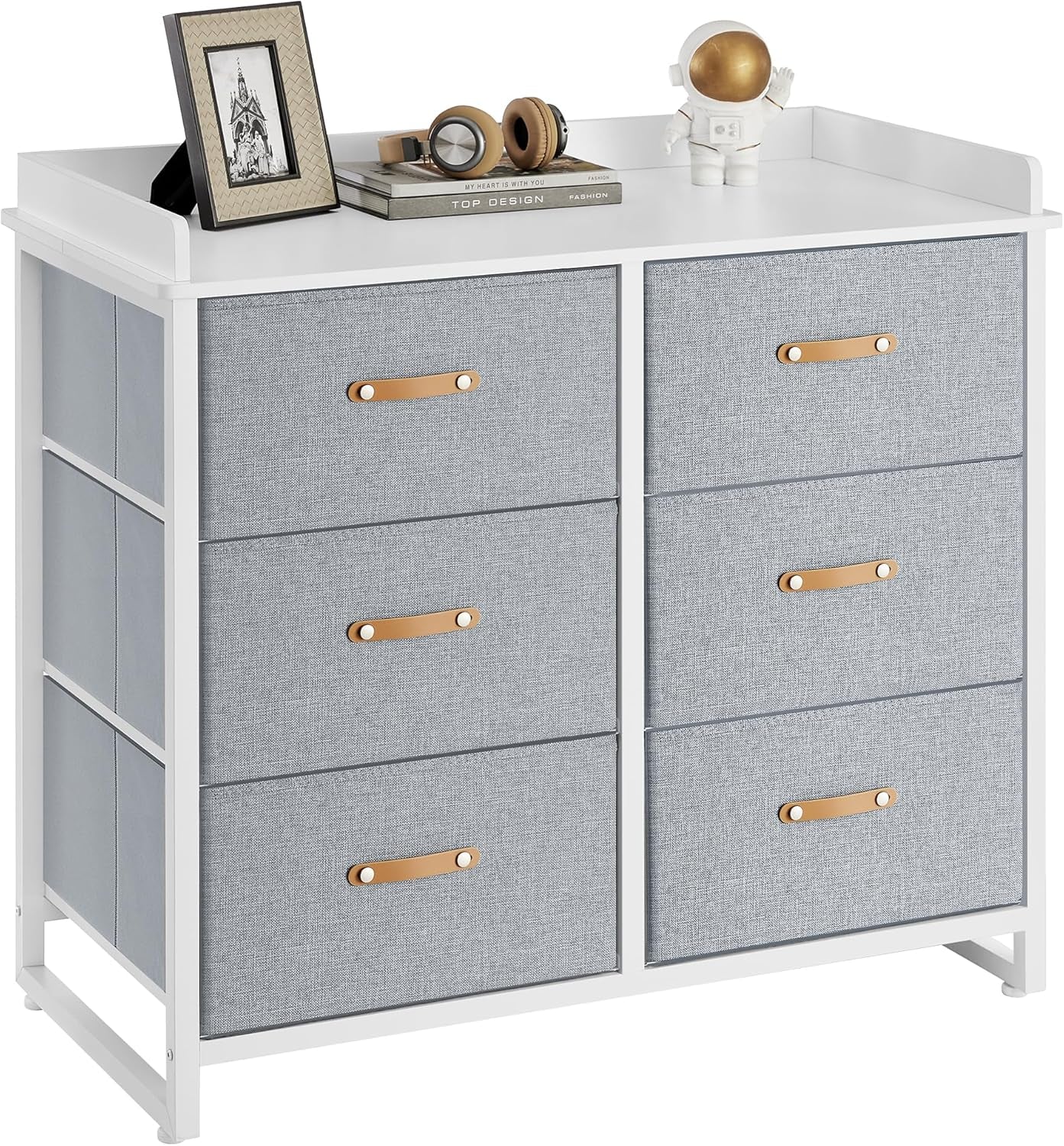 Kids Dresser with 6 Drawers, Boys Girls Dresser, with Water-Resistant Tabletop, Storage Organizer Cabinet, for Bedroom Hallway, Beige UGKR101K01