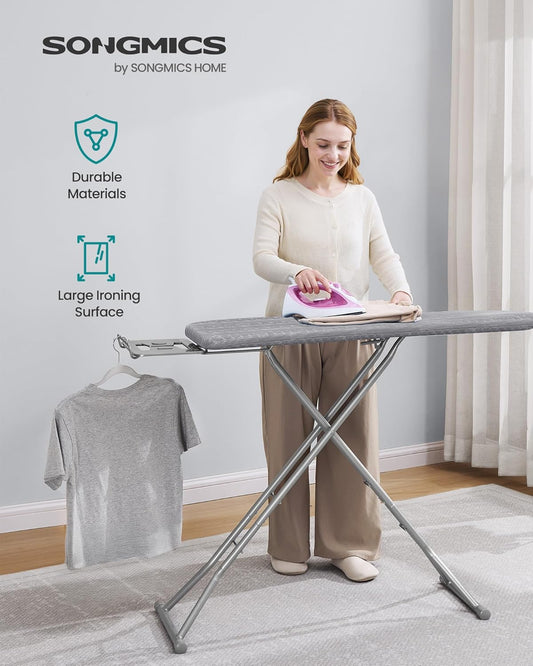 Ironing Board, Retractable Iron Rest, Foldable Iron Board, 43 X 13 Inches, Space-Saving, Height Adjustable, Padded with Cover, Hook, Dove Gray ULLB003GD02S