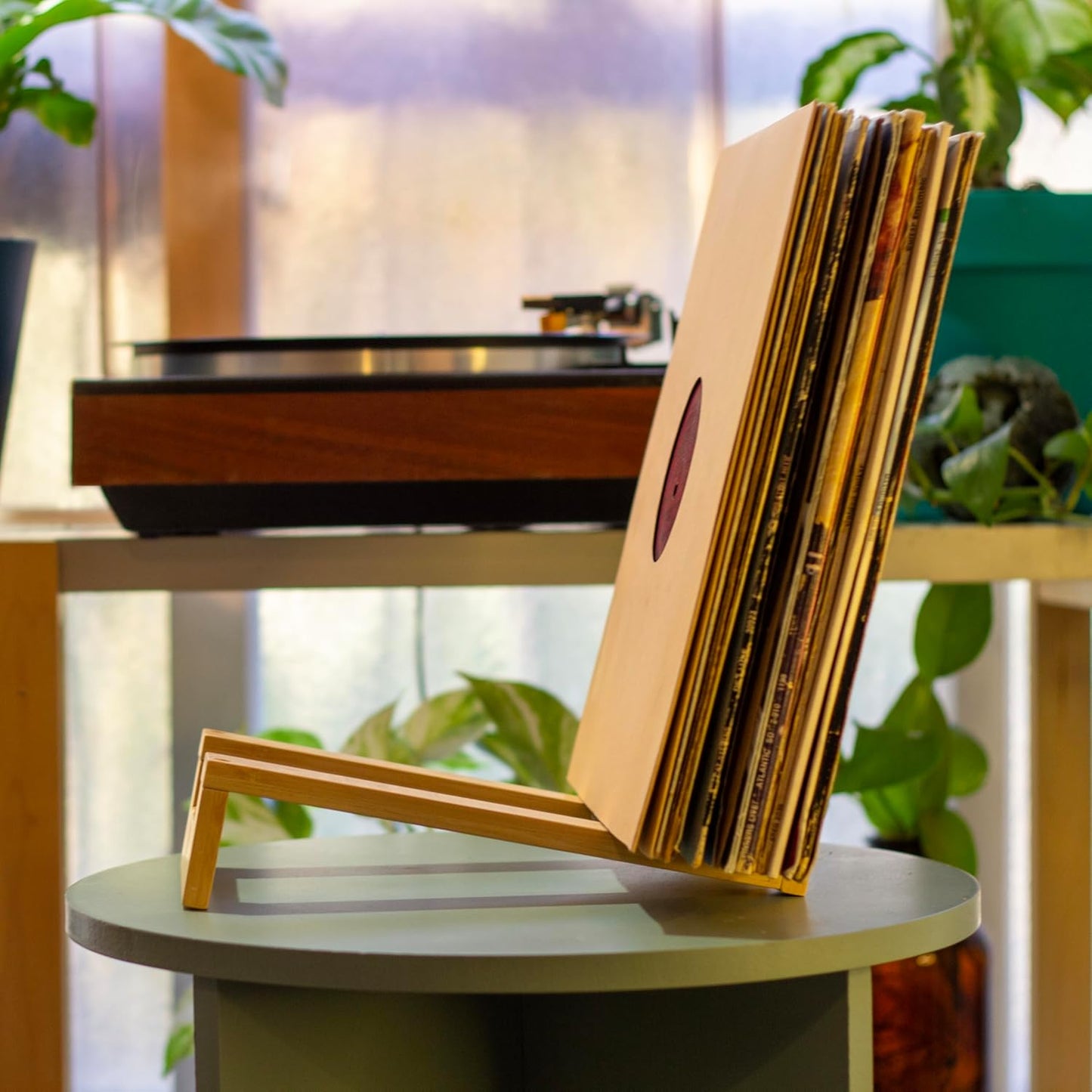 BAMBOO VINYL RECORD STAND–MINIMALIST STORAGE HOLDER for 15-40 LPS, BOOK & TO-BE-READ RACK, QUICK 4-SCREW ASSEMBLY and MODERN DECOR FRIENDLY DESIGN