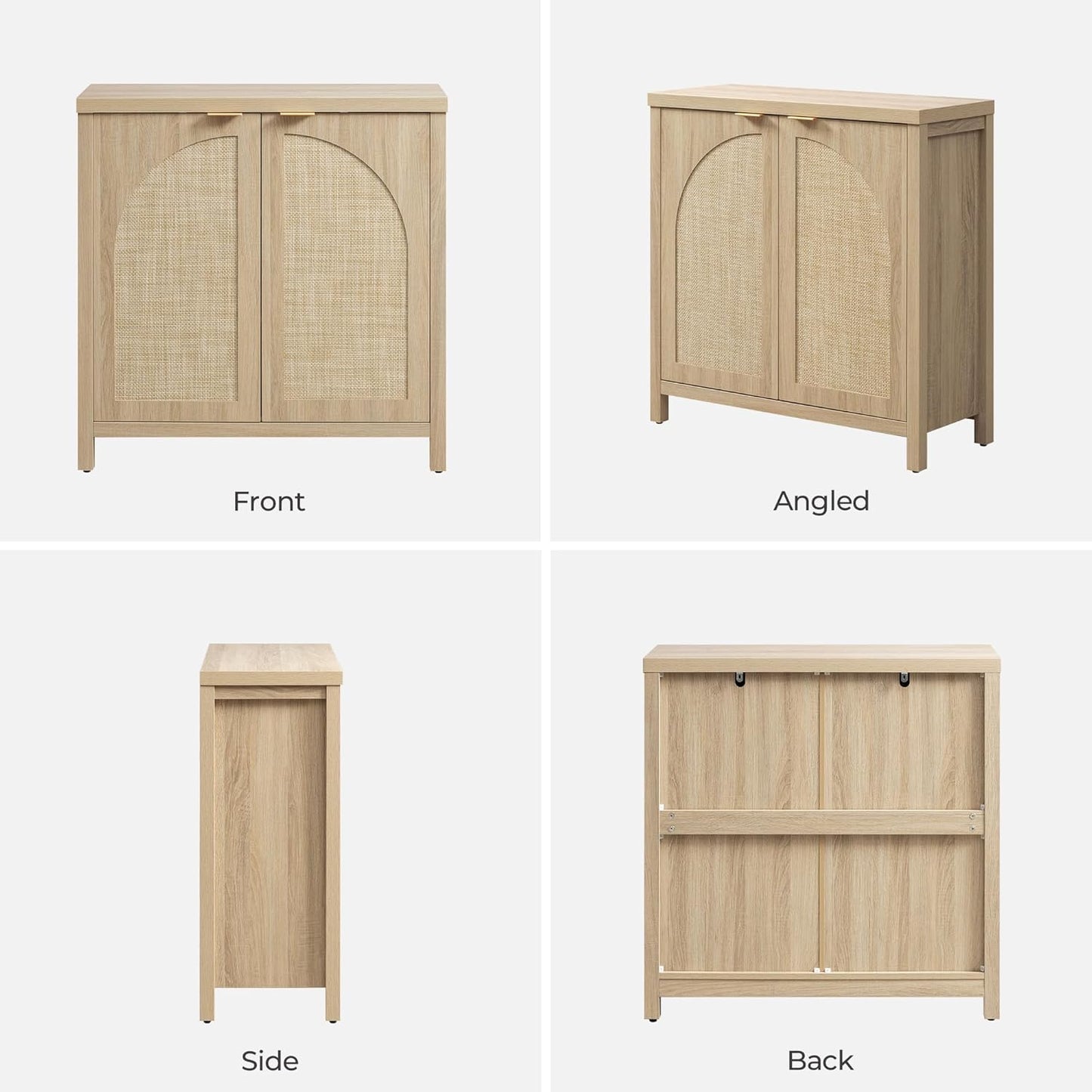 68" W Rattan Sideboard Buffet Cabinet with Storage Set of 2, Mid Century Modern Credenza with Arch Doors & Shelves Boho Coffee Bar Media Console Cabinets for Kitchen, Living Room, Entryway