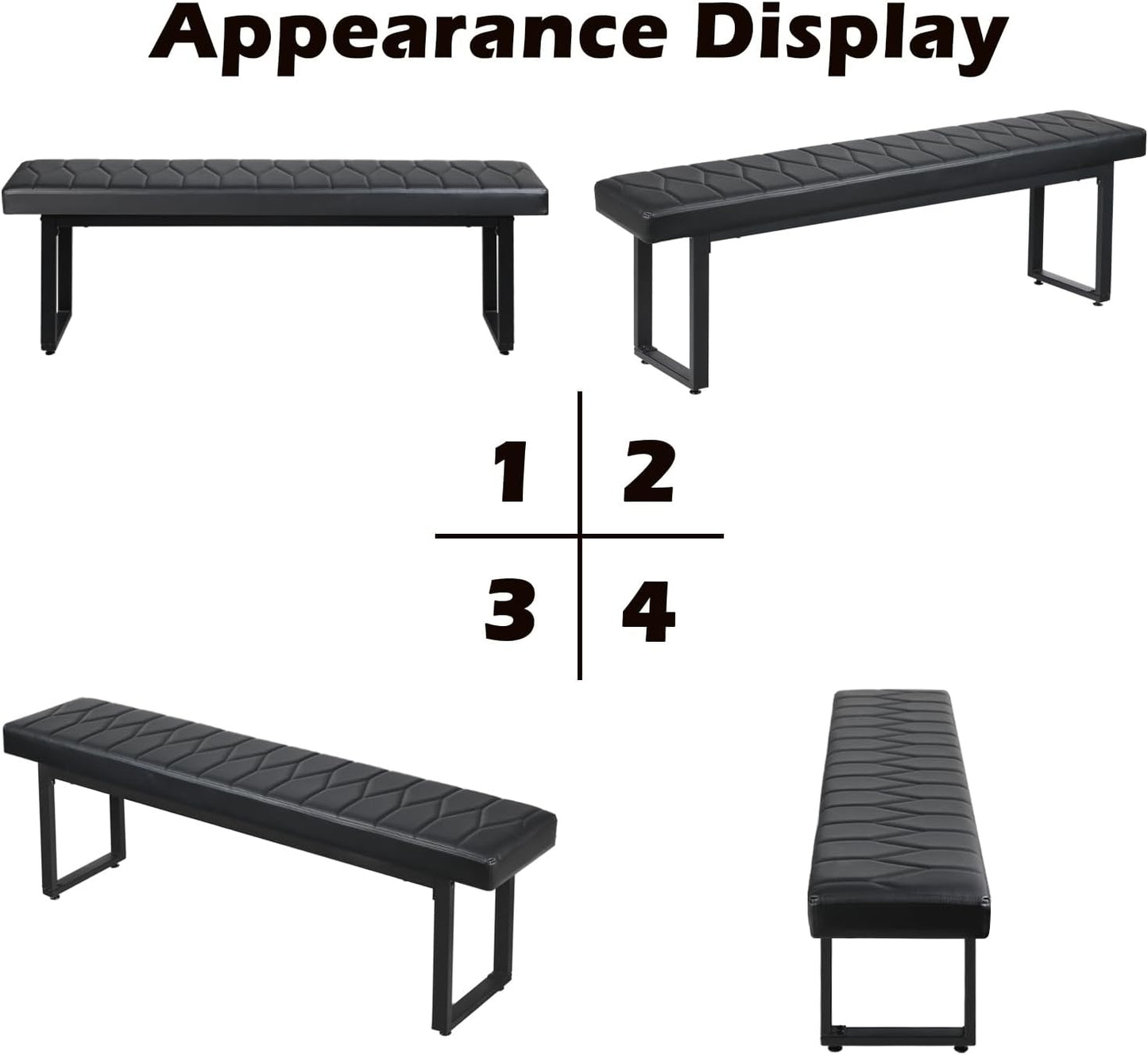 58” Padded Dining Table Bench Pair of 2 for 6-8 Person, Faux Leather Indoor Cushioned Extra Long Bench for Dining Room Table, Bedside Shoe Entryway Benches (Black, 58")