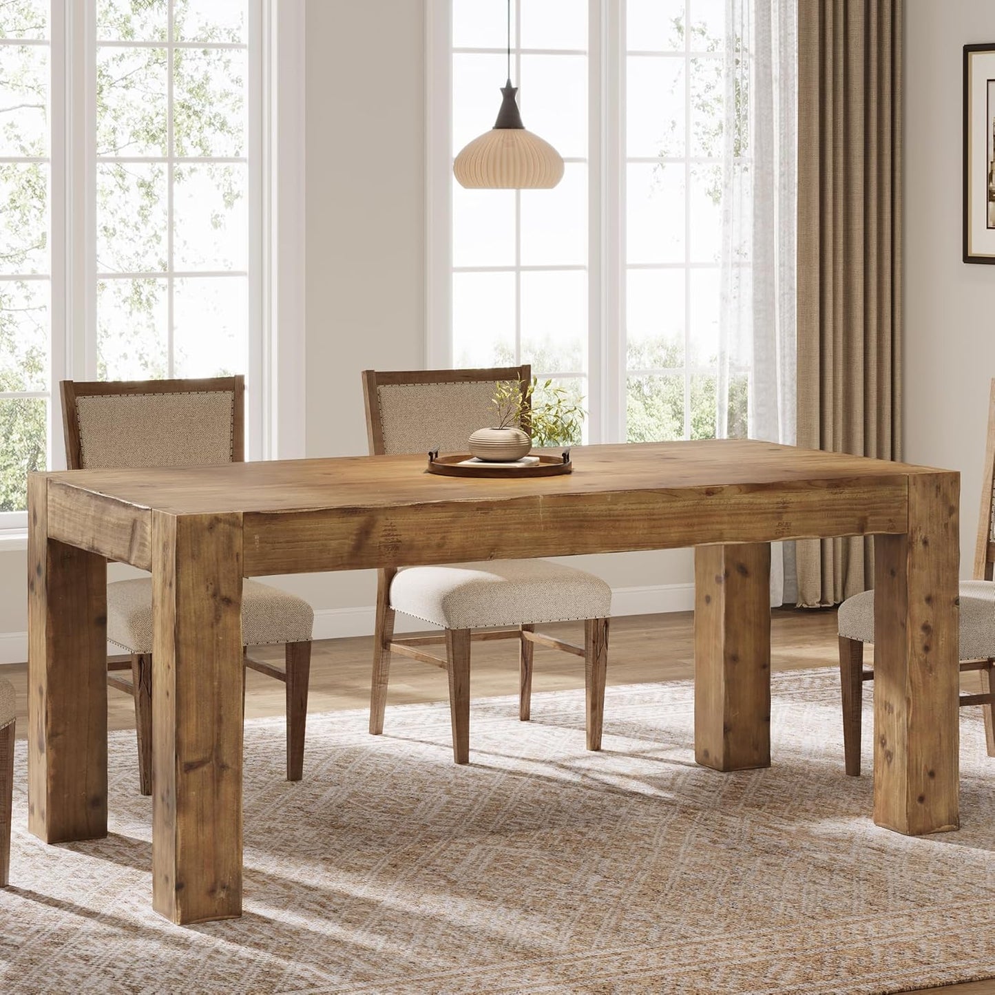 Solid Wood Dining Table for 6, 63-Inch Farmhouse Kitchen Table with Heavy Duty Legs, Rectangular Wood Dinner Table for Dining Room, Living Room (Rustic Brown)