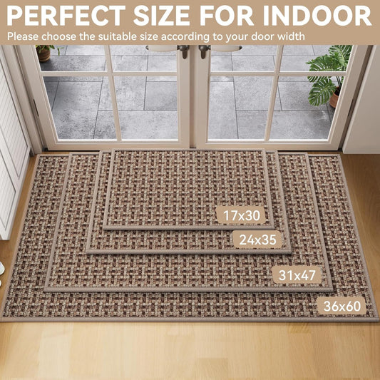 Door Mat 24"X35", Dirt Resistant and Absorbent, Non-Slip Rubber Backing Floor Mats, Easy Clean Low-Profile Doormat for Entryway, Front Door, inside Entrance, Brown