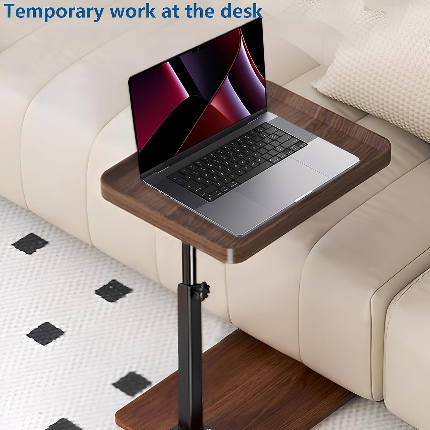 C Table End Table Adjustable Height, 360°Swivel TV Tray Table for Small Spaces, Side Tables with Wheels for Living Room and Bedroom, Bed (Walnut) | Adjustable Height, 360°Swivel, for Small Spaces, Couch Tables, That Slide Under, with Wheels