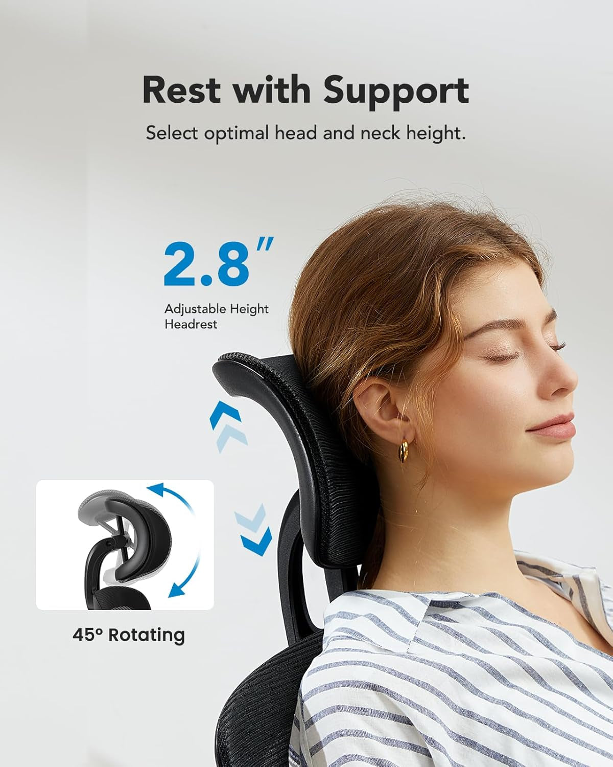Ergonomic Office Chair, High Back Mesh Chair for Big and Tall People with Lumbar Support, Adjustable Headrest and Armrest, Thick Cushion & Tilt Function Recliner for Home Office Black