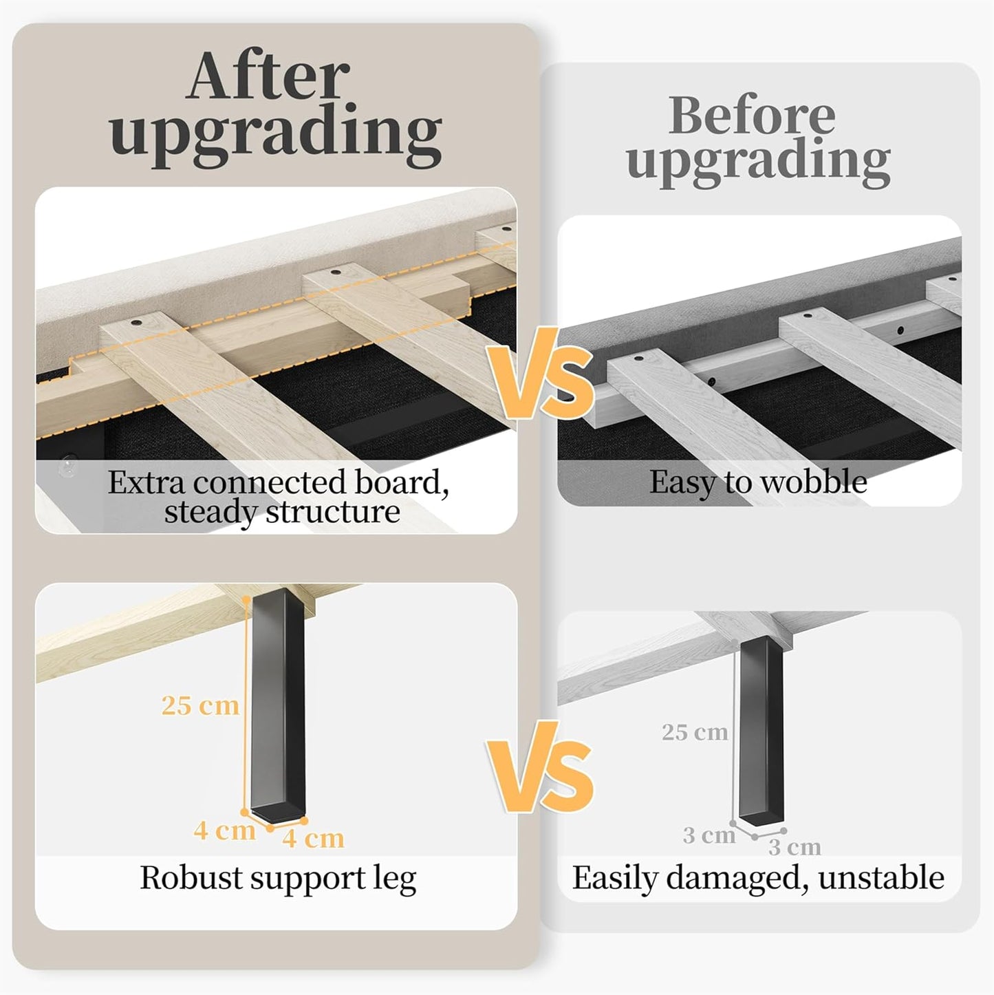 Queen Bed Frame Upholstered Platform Bed with Wing Side/Wooden Slat Support/Tufted Headboard with Wing Side/Mattress Foundation/No Box Spring Needed,Beige Queen Bed