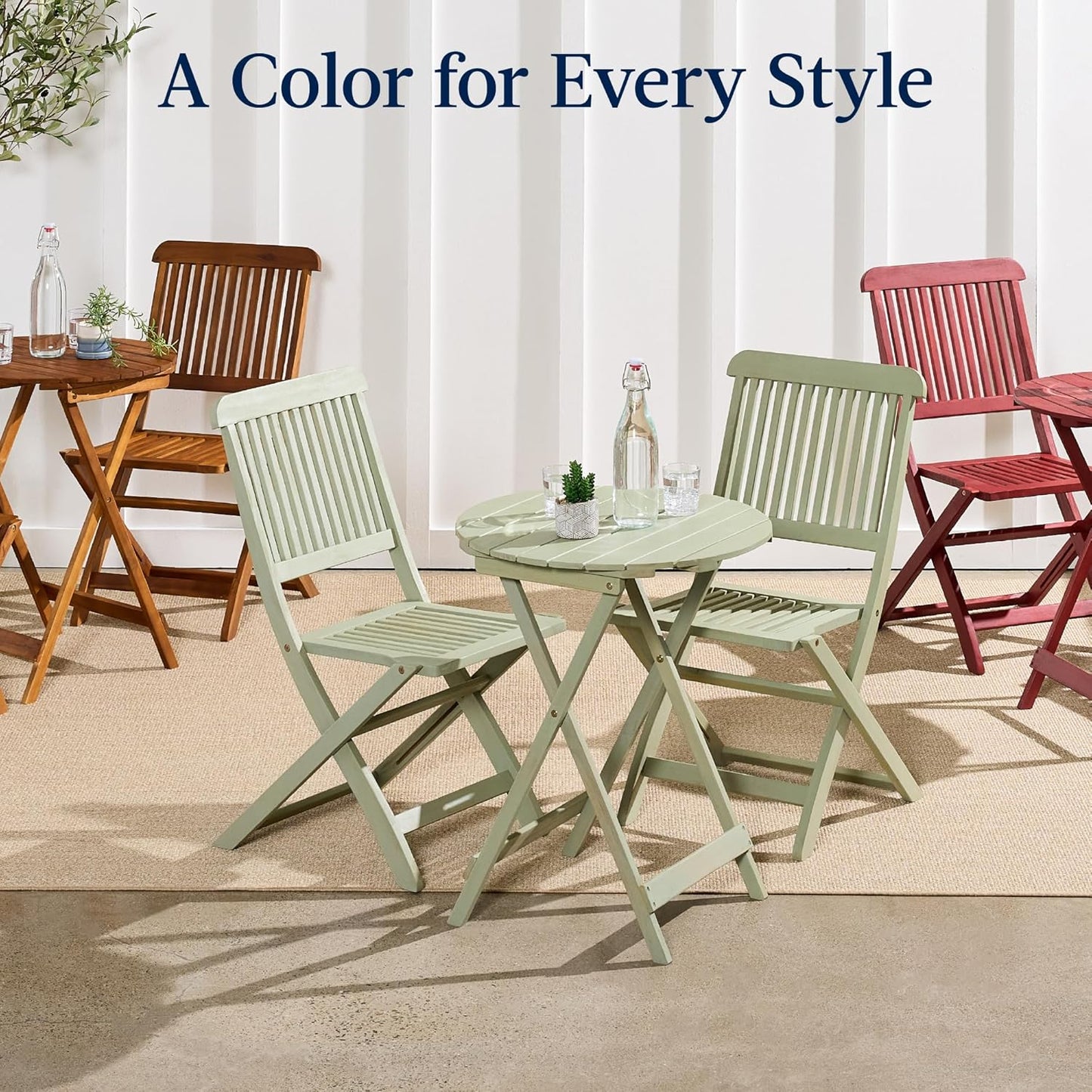 3-Piece Acacia Wood Bistro Set, Folding Patio Furniture for Backyard, Balcony, Deck W/ 2 Chairs, round Coffee Table, Teak Finish - Natural
