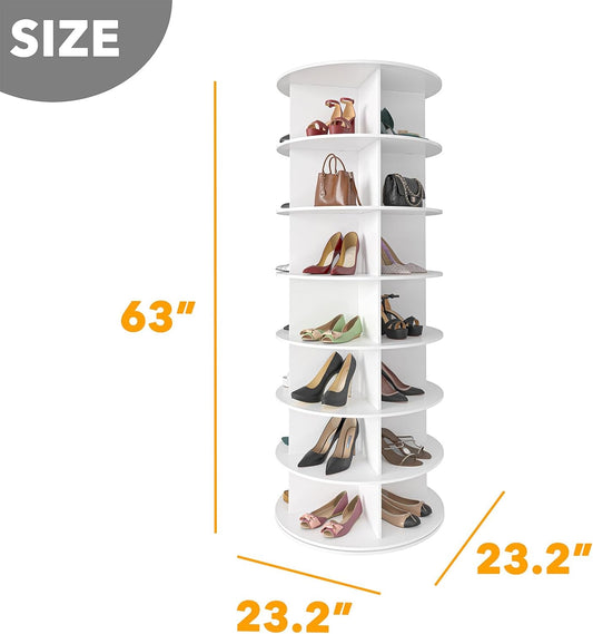 7 Tier Rotating Shoe Rack Tower, Spinning Shoe Display Lazy Susan, Revolving 360 Shoe Rack Storage round Carousel, Vertical Handbag Rotate Shoes Closet Organization (7-Tier White)