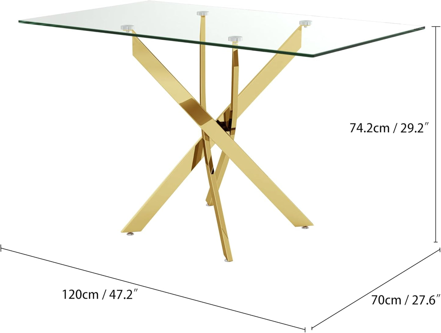 Tempered Glass Dining Table with Chromed Legs, 47" Modern Rectangular Kitchen Table for Dining Room Kitchen,Gold