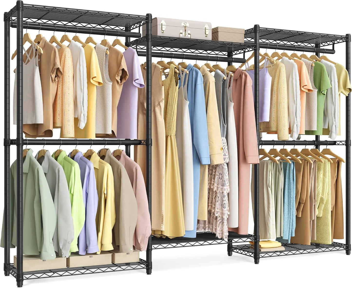 Heavy-Duty Clothes Rack, Garment Rack, Portable Closet, 68.7-Inch Wide Clothing Rack with Adjustable Mesh Shelves and Hanging Rails, Ink Black ULGR433B01