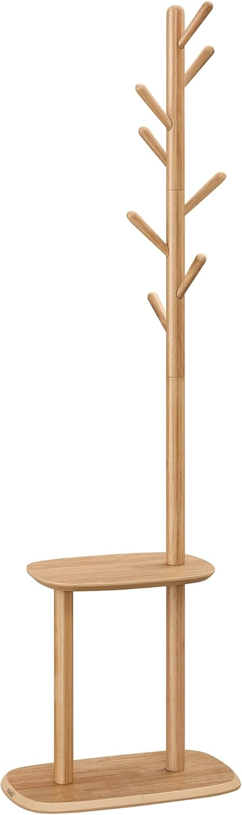 Coat Rack, Free Standing Coat Stand, Hall Coat Tree with 8 Hooks and Storage Shelf, 67.2 Inch Tall, for Coats, Hats, Bags, for Entryway, Hallway, Bedroom, Natural Beige URCR040N02