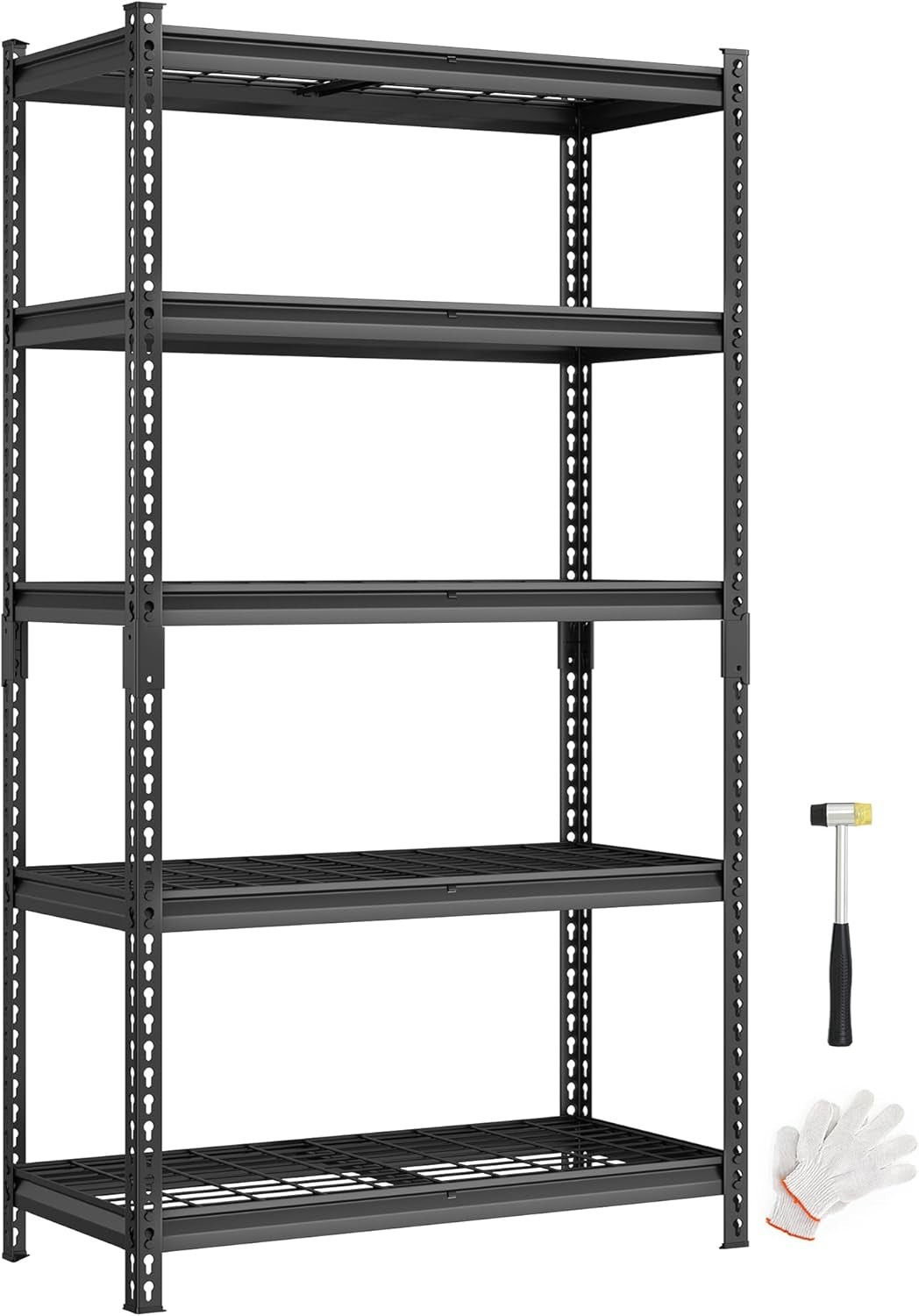 5-Tier Storage Shelves, Heavy-Duty Garage Shelving, Adjustable Shelving Unit, Steel Shelf, Boltless Assembly, for Garage, Shed, 2,200 Lb Load, 24 X 48 X 72 Inches, Ink Black UGLR454B01
