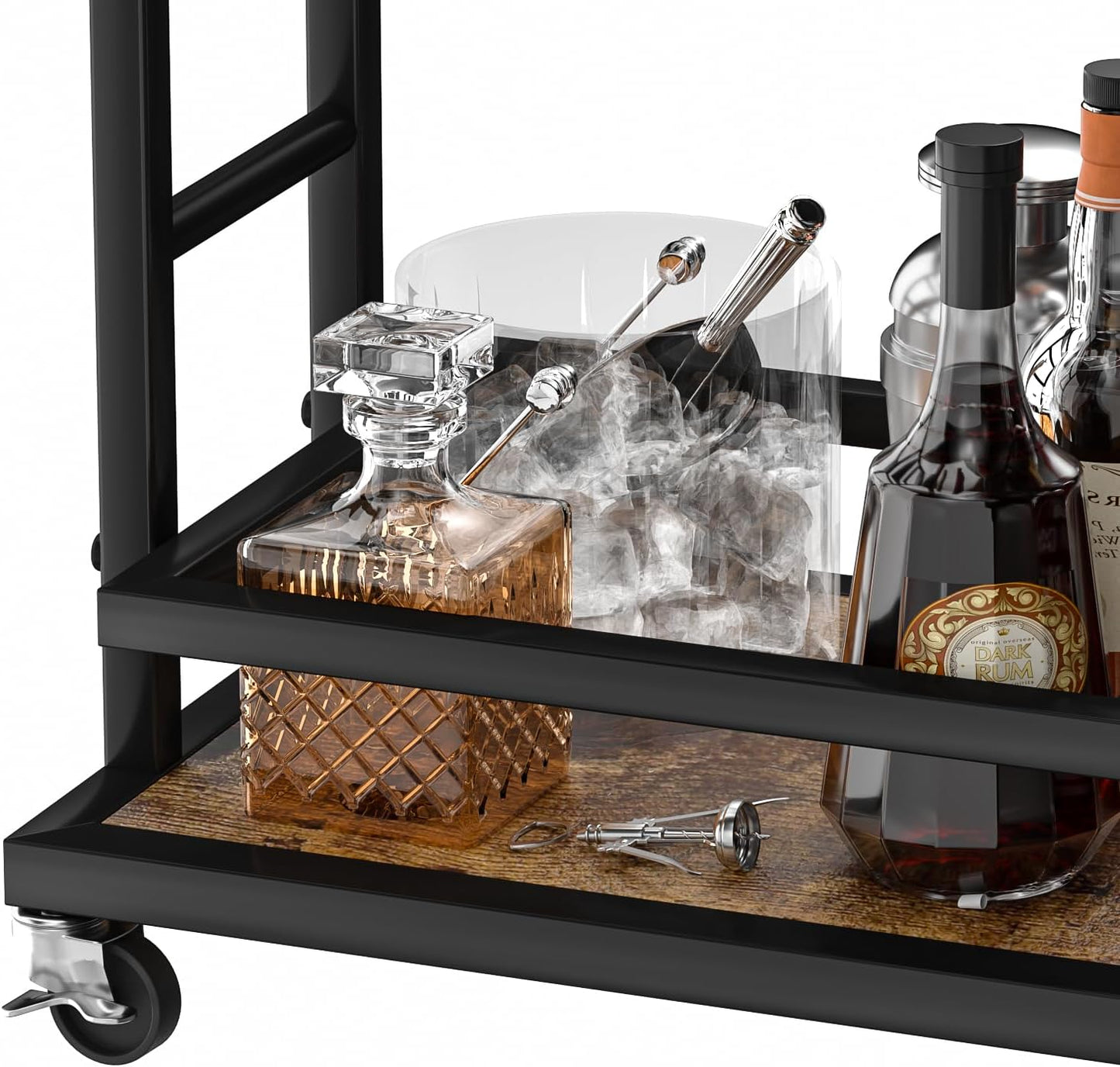 4 Tier Bar Cart for Home with Wheels,Home Bar Serving Cart, Rolling Mini Wine Cart with Wine Rack and Glass Holder, Drink Cart for Dining Room, Living Room, Kitchen, Bar and Outdoor, Rustic Brown