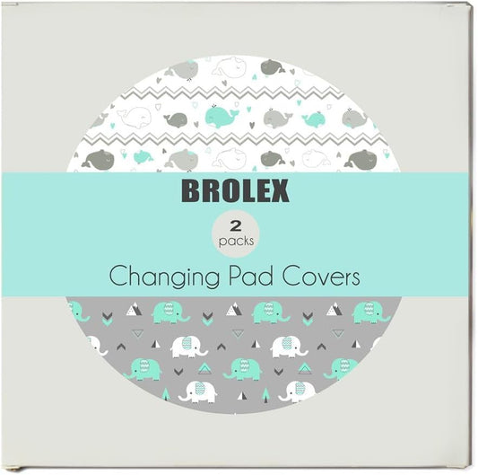 Stretchy Changing Pad Covers for Boys Girls,2 Pack Jersey Knit,Elephant & Whale