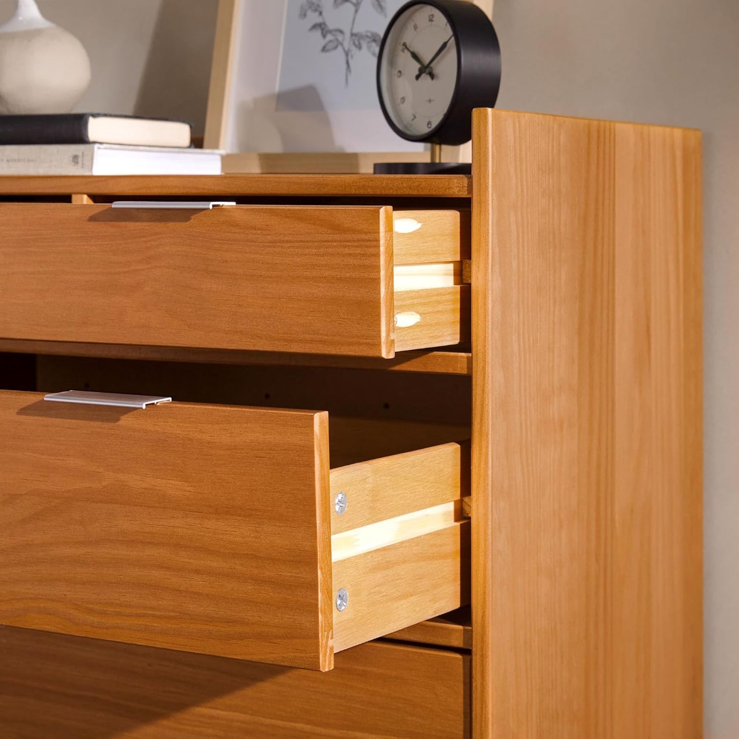 Blythe Mid-Century Modern Tray-Top Solid Wood 6-Drawer Dresser, 30 Inch, Caramel