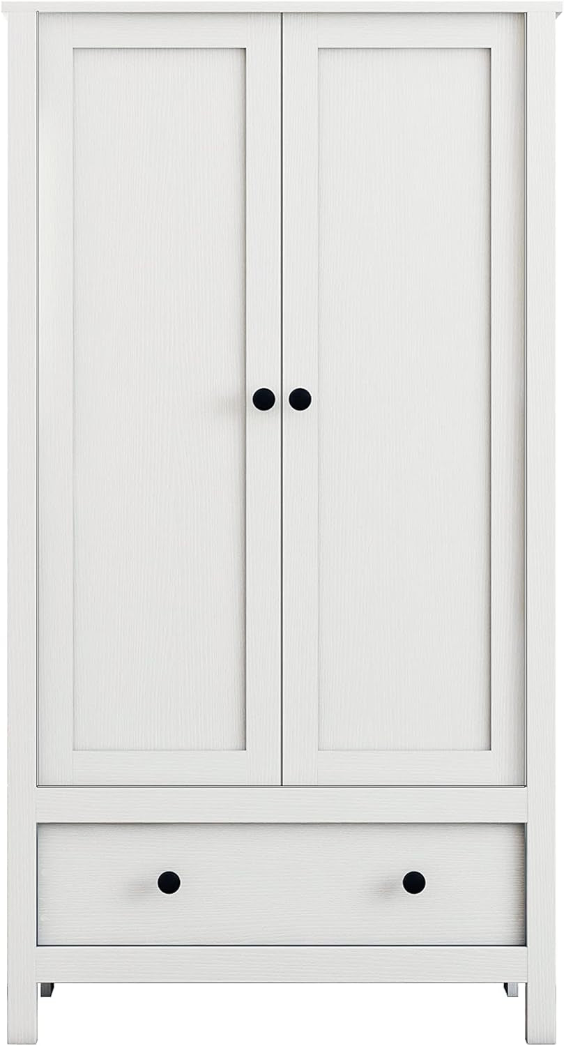 2 Door Wardrobe, Armoire with Drawer for Bedroom (White)